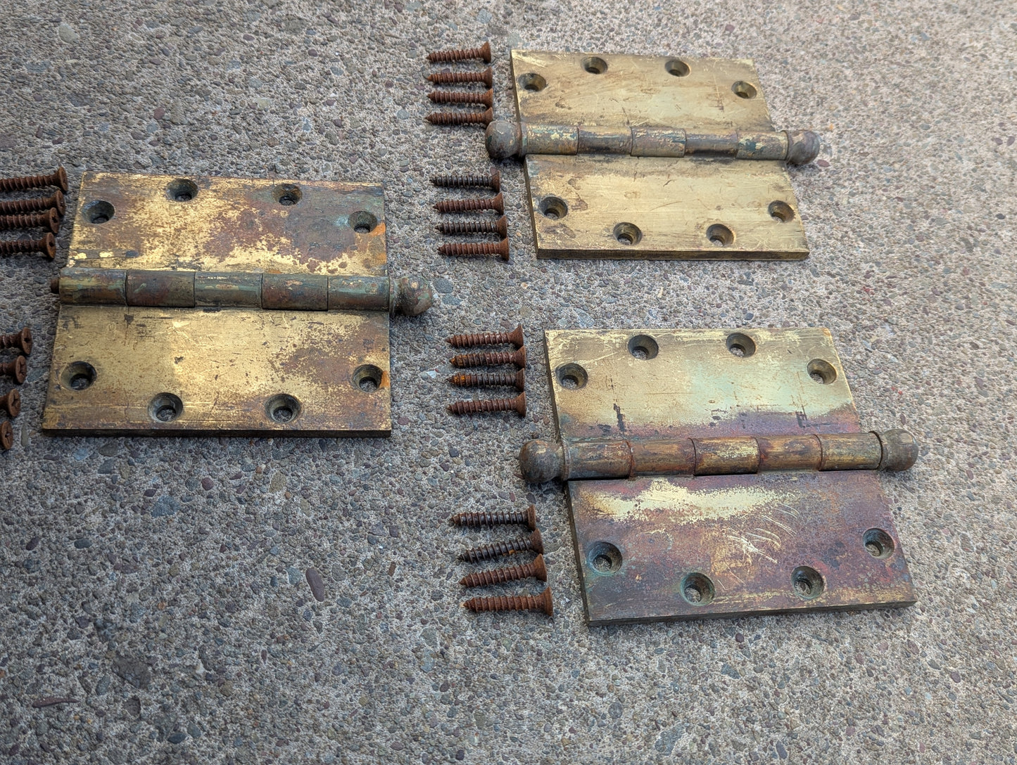 1/4" THICK 5"x5" Antique Vintage Old SOLID Brass Exterior Entry Door Hinges Ball Tip Salvaged Reclaimed