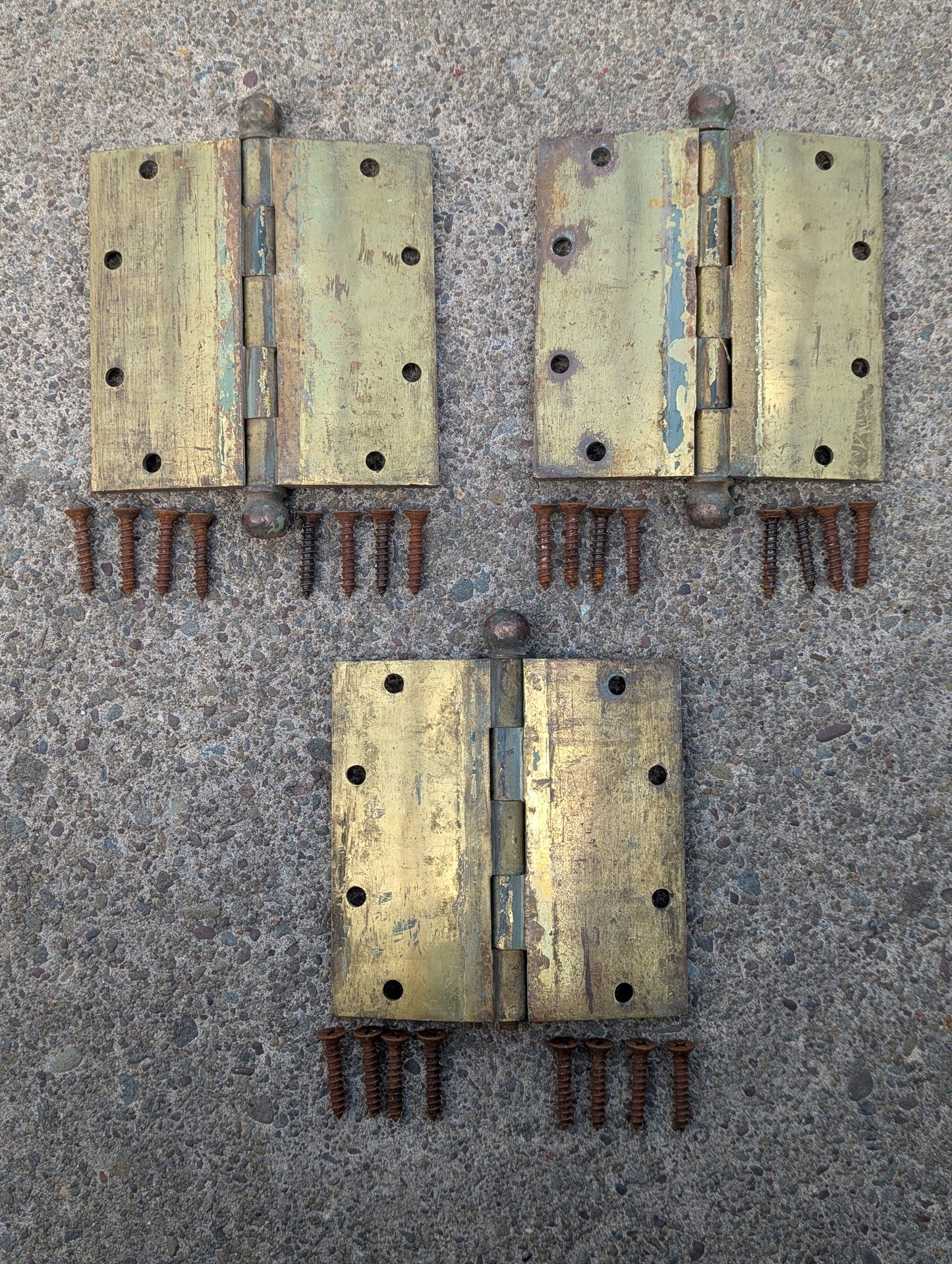 1/4" THICK 5"x5" Antique Vintage Old SOLID Brass Exterior Entry Door Hinges Ball Tip Salvaged Reclaimed