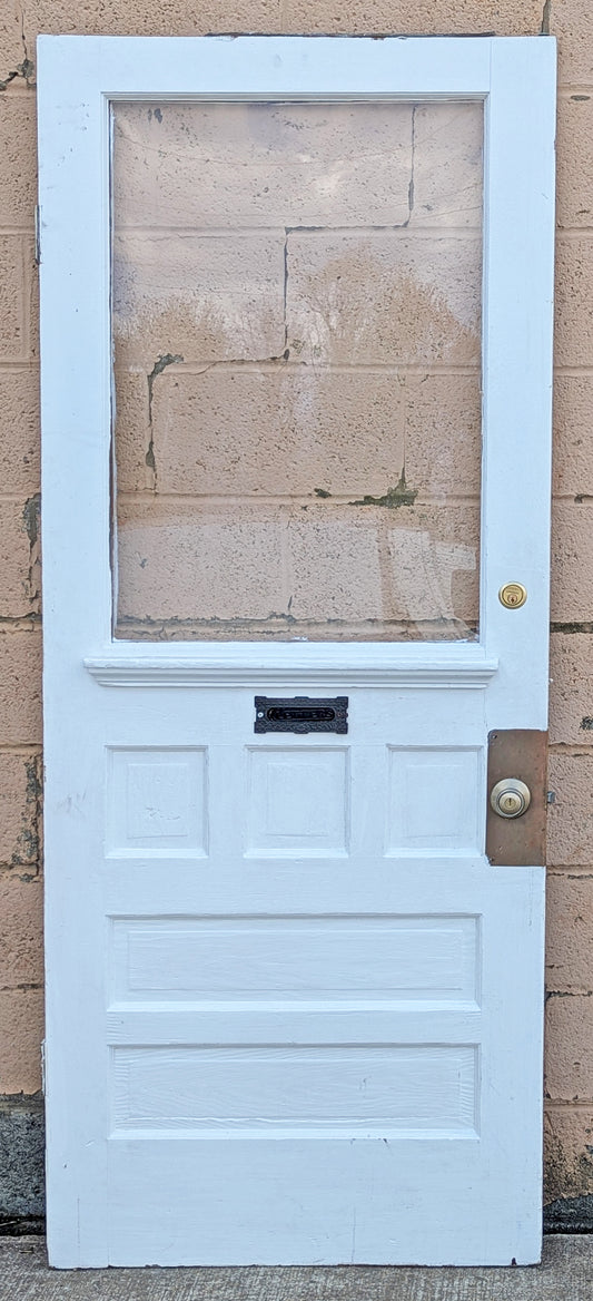 32"x78" Antique Vintage Old Reclaimed Salvaged SOLID Wood Wooden Entry Entrance Front Back Side Door Single Window Glass 5 Raised Panels