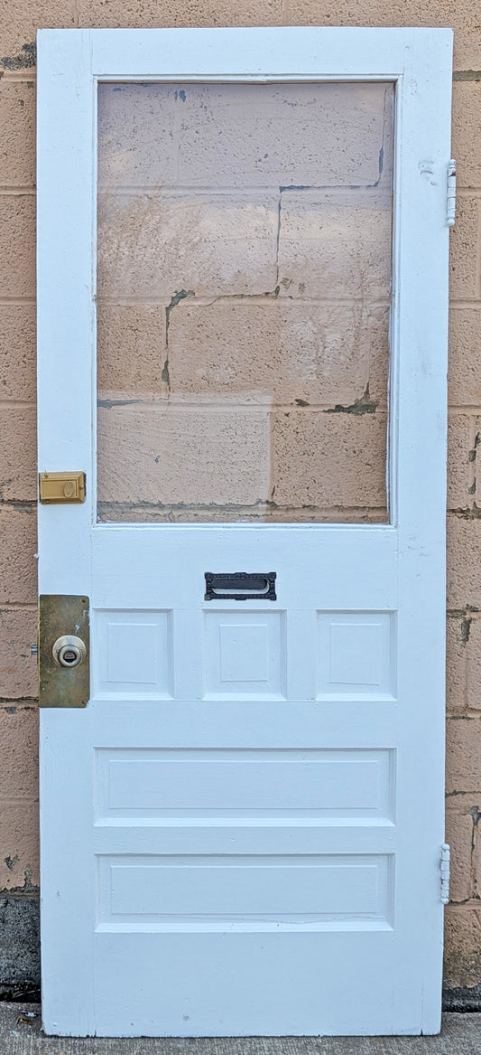 32"x78" Antique Vintage Old Reclaimed Salvaged SOLID Wood Wooden Entry Entrance Front Back Side Door Single Window Glass 5 Raised Panels