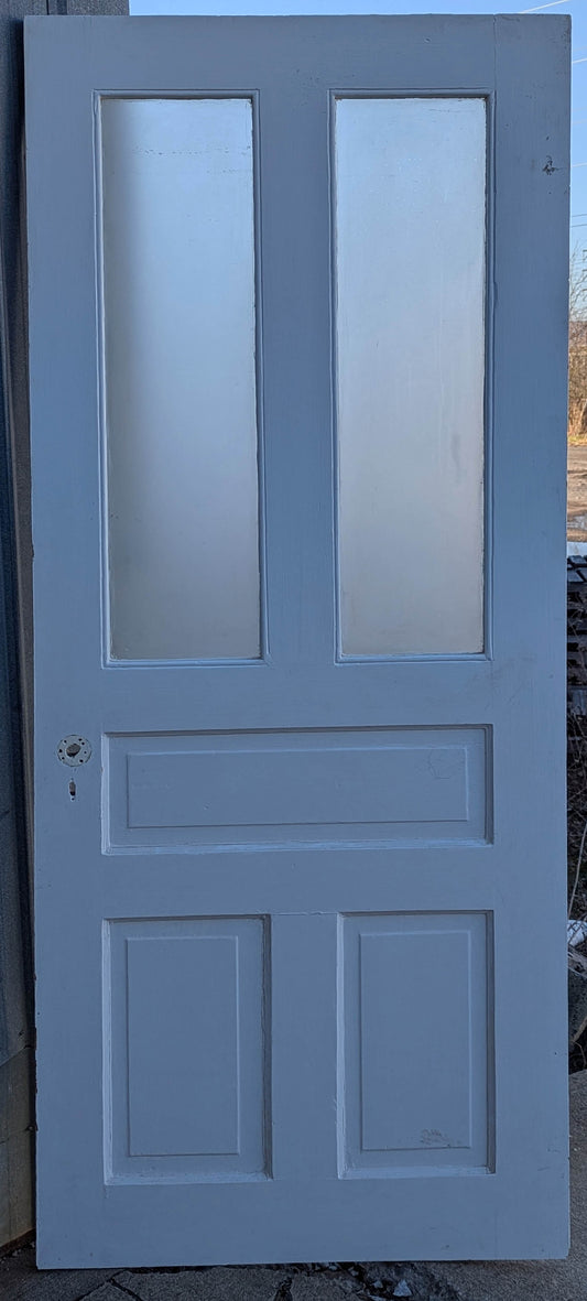 31.5"x77.5" Antique Vintage Old Reclaimed Salvaged Victorian SOLID Wood Wooden Exterior Front Back Side Entry Interior Office Door Windows Frosted Etched Glass