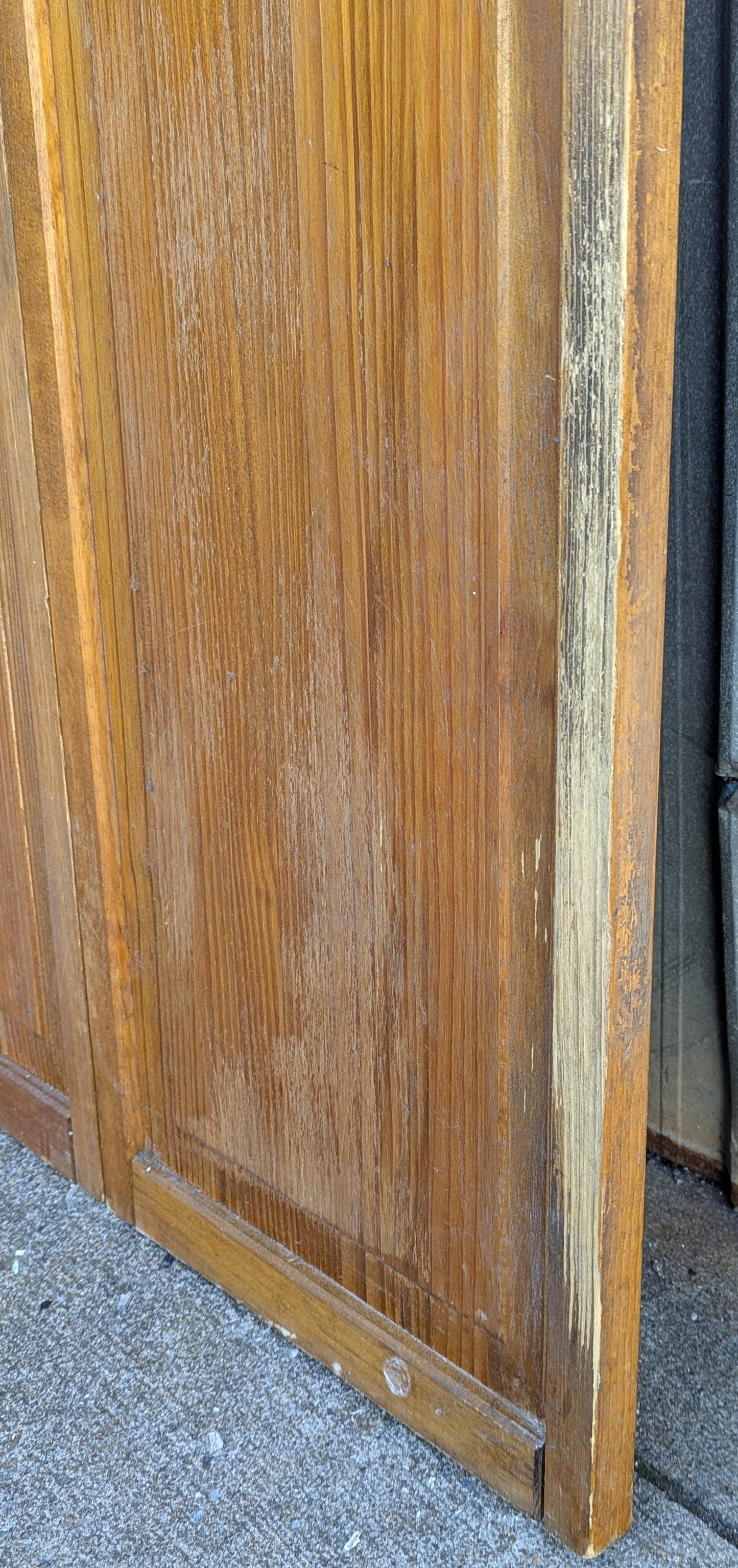 30"x75.5" Pair of Vintage Antique Old Mid Century Solid Wood Wooden Interior Closet Pantry Doors Bi-Fold Bifold Stained Etched Frosted Glass