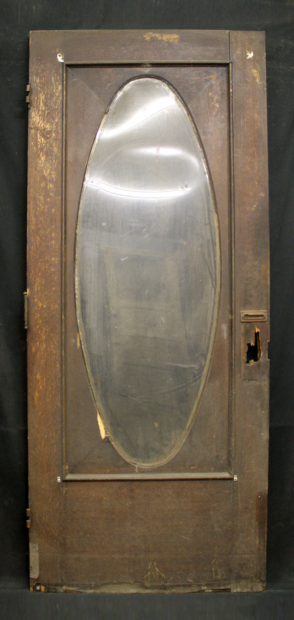32"x79"x1.75" Antique Vintage Old Reclaimed Salvaged SOLID Wood Wooden Exterior Entry Door Window Oval Glass Lite Pane