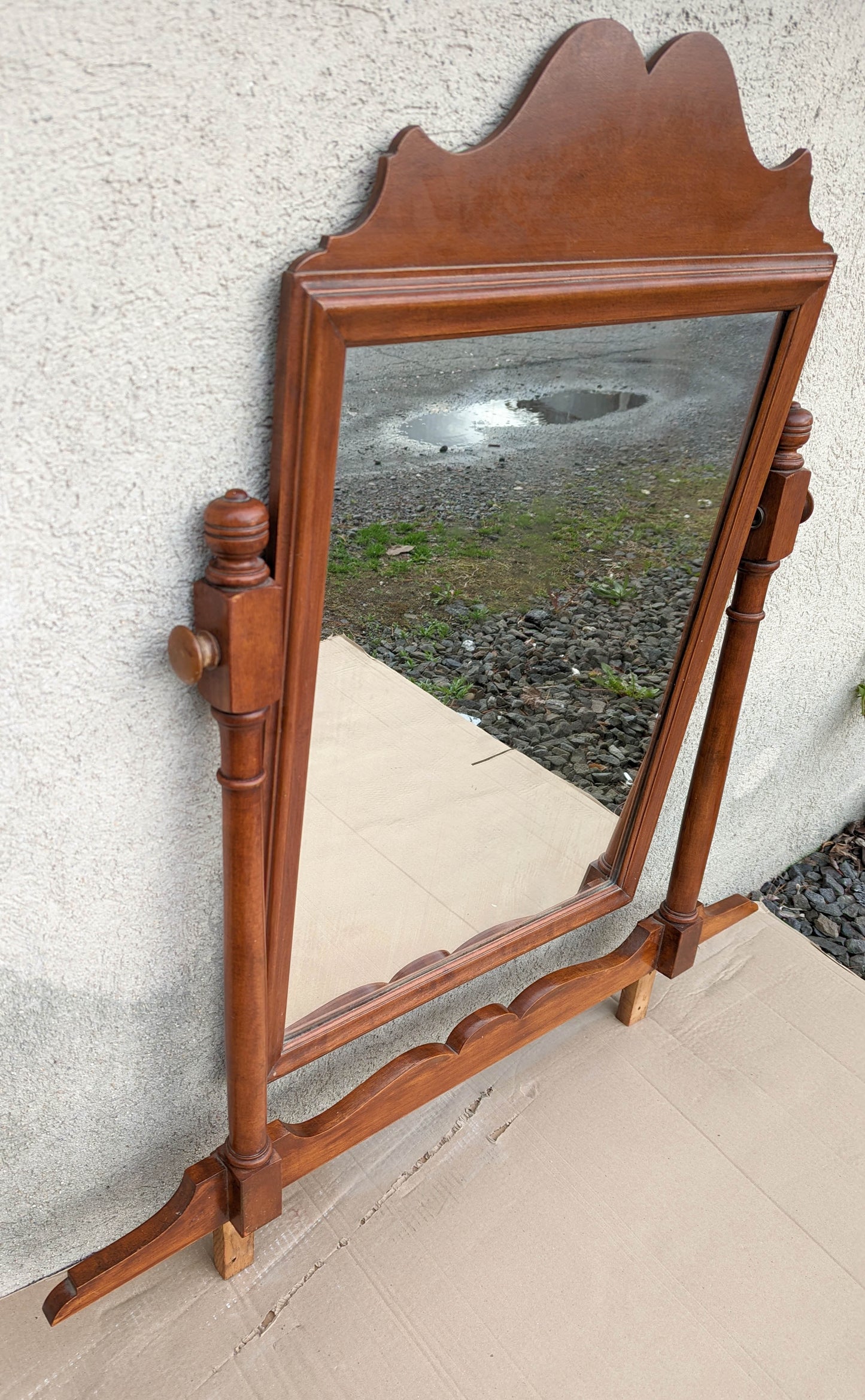 21"x32" Antique Vintage Old SOLID Maple Wood Wooden Swivel Dresser Vanity Wall Mirror Glass