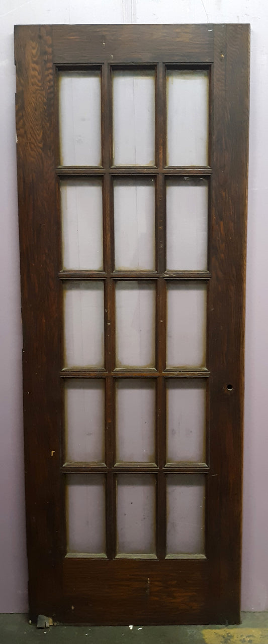 30"x83"x1.75" Antique Vintage Old Reclaimed Salvaged Wood Wooden Exterior French Door Window Glass