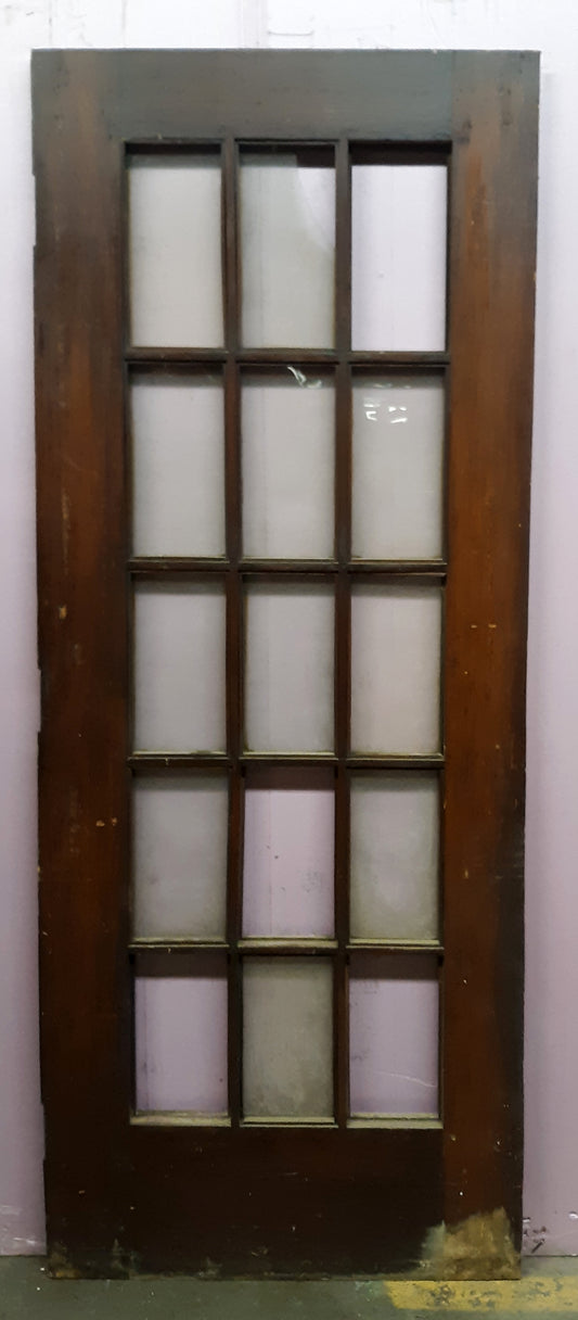 30"x80"x1.75" Antique Vintage Wooden Exterior French Door Window Beveled Glass