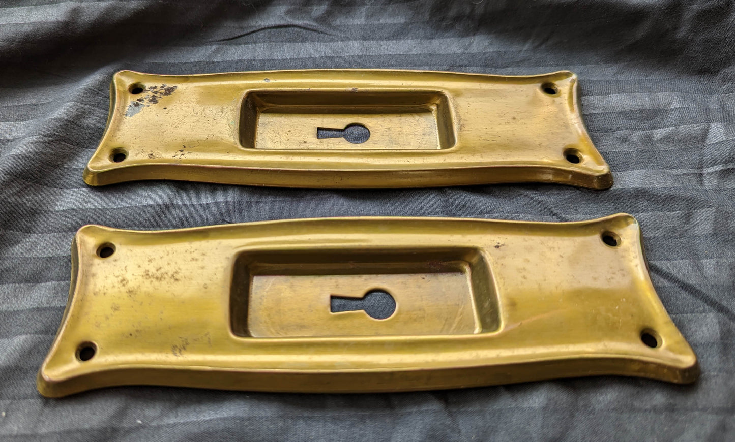Set 4 Antique Vintage Old Reclaimed Salvaged Brass Steel Pocket Door Pulls Key Plates Cups Hardware Arts Crafts Style