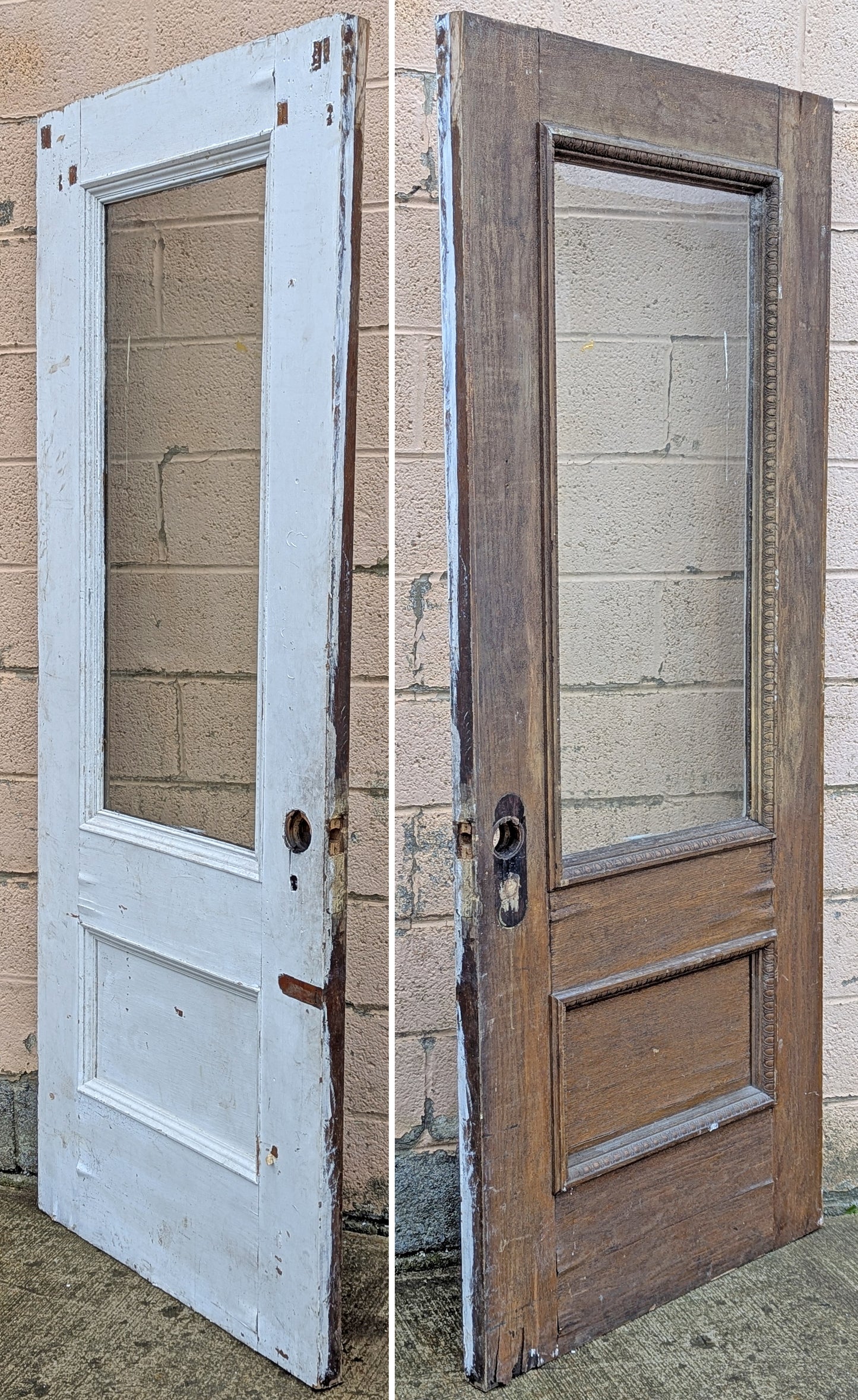 32"x83"x1.75" Antique Vintage Old Reclaimed Salvaged SOLID Wood Wooden Entry Front Back Side Door Window Beveled Glass Single Panel