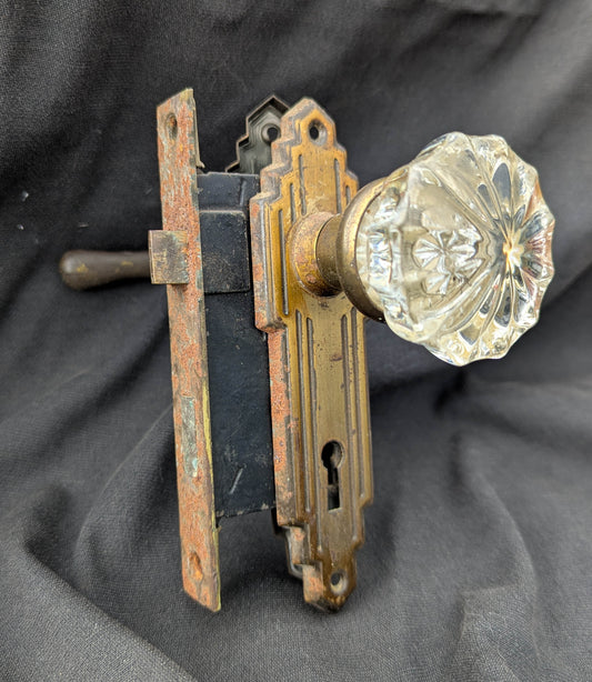 1.5" Backset Antique Vintage Old  Art Deco Reclaimed Salvaged Brass Steel Interior Door Lockset Knob Plate Lock