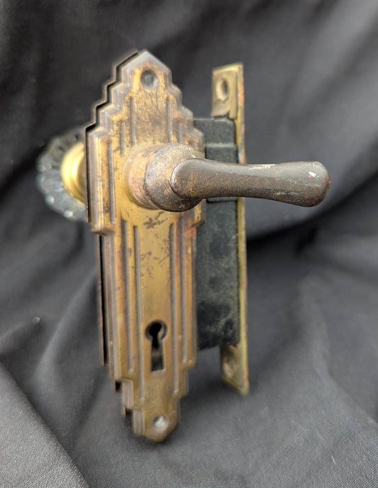 1.5" Backset Antique Vintage Old  Art Deco Reclaimed Salvaged Brass Steel Interior Door Lockset Knob Plate Lock