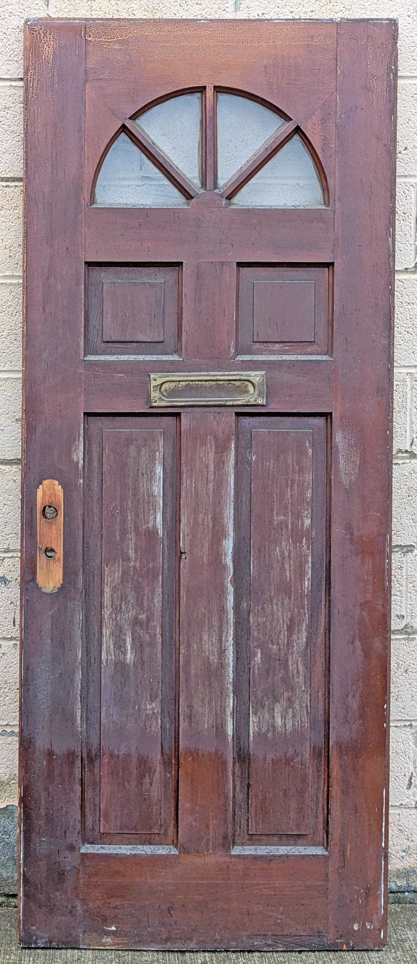 32"x80"x1.75" Vintage Antique Old Reclaimed Salvaged SOLID Wood Wooden Exterior Entry Door 4 Arched Fan Windows Colonial Style