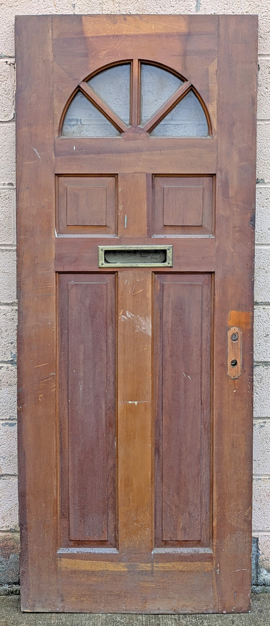 32"x80"x1.75" Vintage Antique Old Reclaimed Salvaged SOLID Wood Wooden Exterior Entry Door 4 Arched Fan Windows Colonial Style