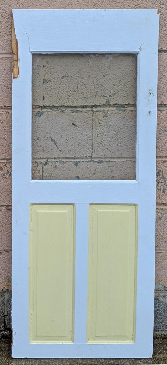 21.5"x56.5"x1" Antique Vintage Old Salvaged Reclaimed SOLID Wood Wooden Cabinet Cupboard Pantry Wooden Door 2 Panels Window Glass