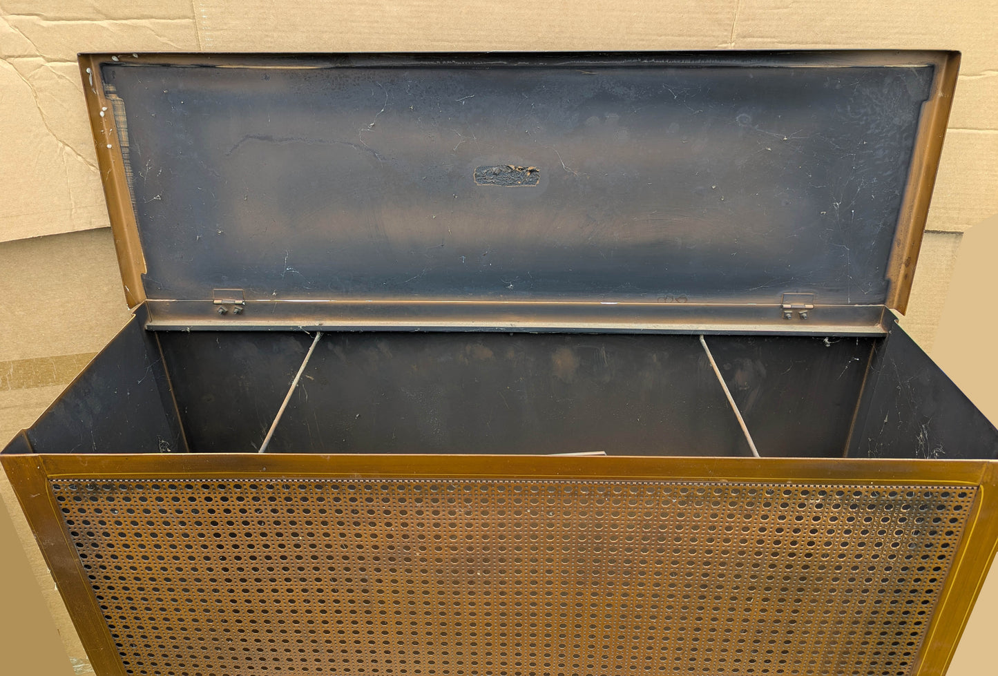 39"Wx40"H Antique Vintage Old "Quaker City" Salvaged Reclaimed Art Deco Style Brown Steel Metal Radiator Heater Cover Case Cabinet Box
