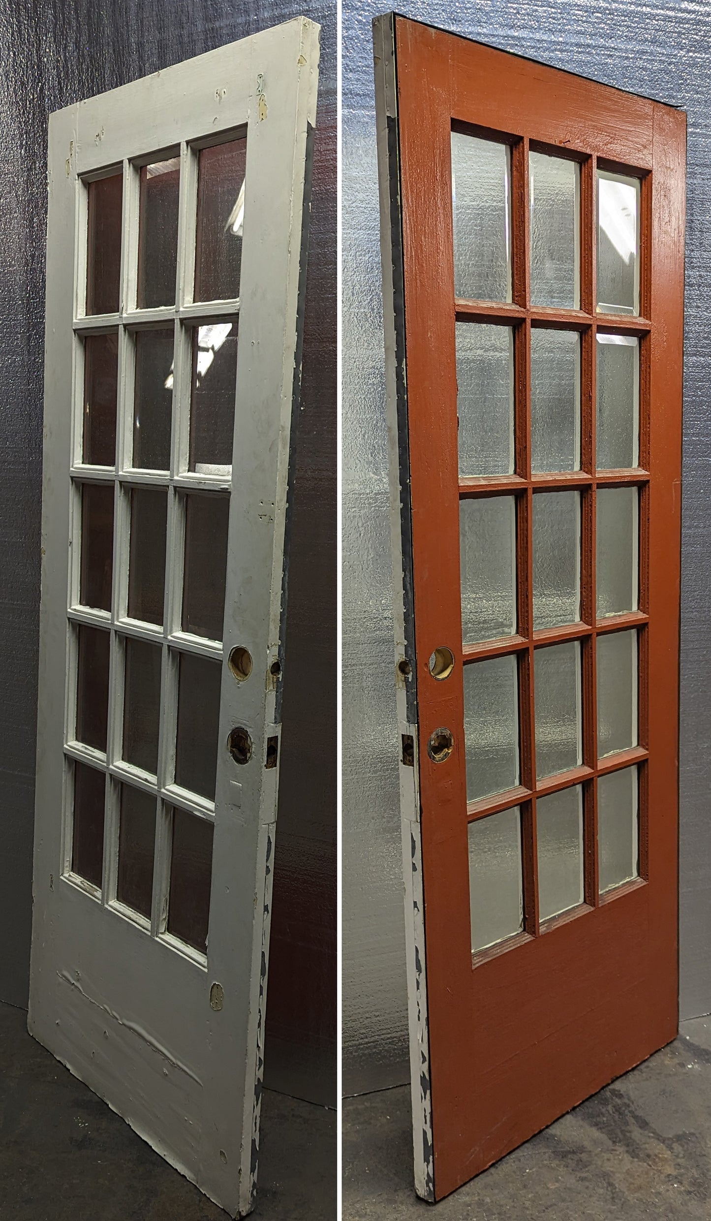 30"x79.5"x1.75" Antique Vintage Old Reclaimed Salvaged Wood Wooden Exterior French Door Window Glass