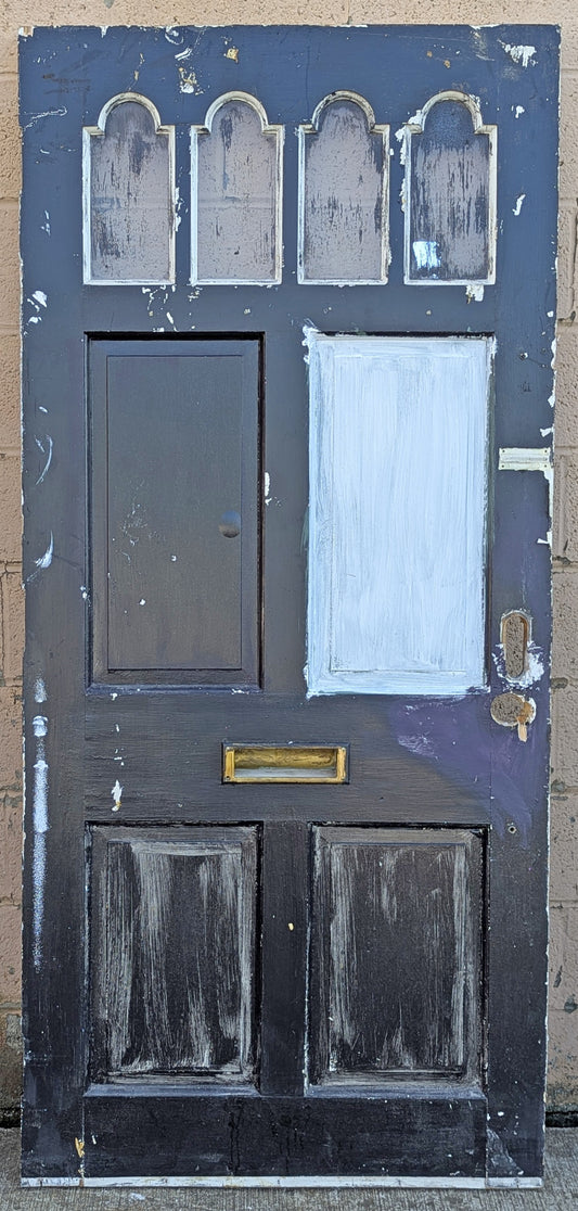 36"x78"x2" Vintage Antique Old Reclaimed Salvaged SOLID Wood Wooden Exterior Entry Front Side Back Door 4 Window Glass 4 Raised Panels