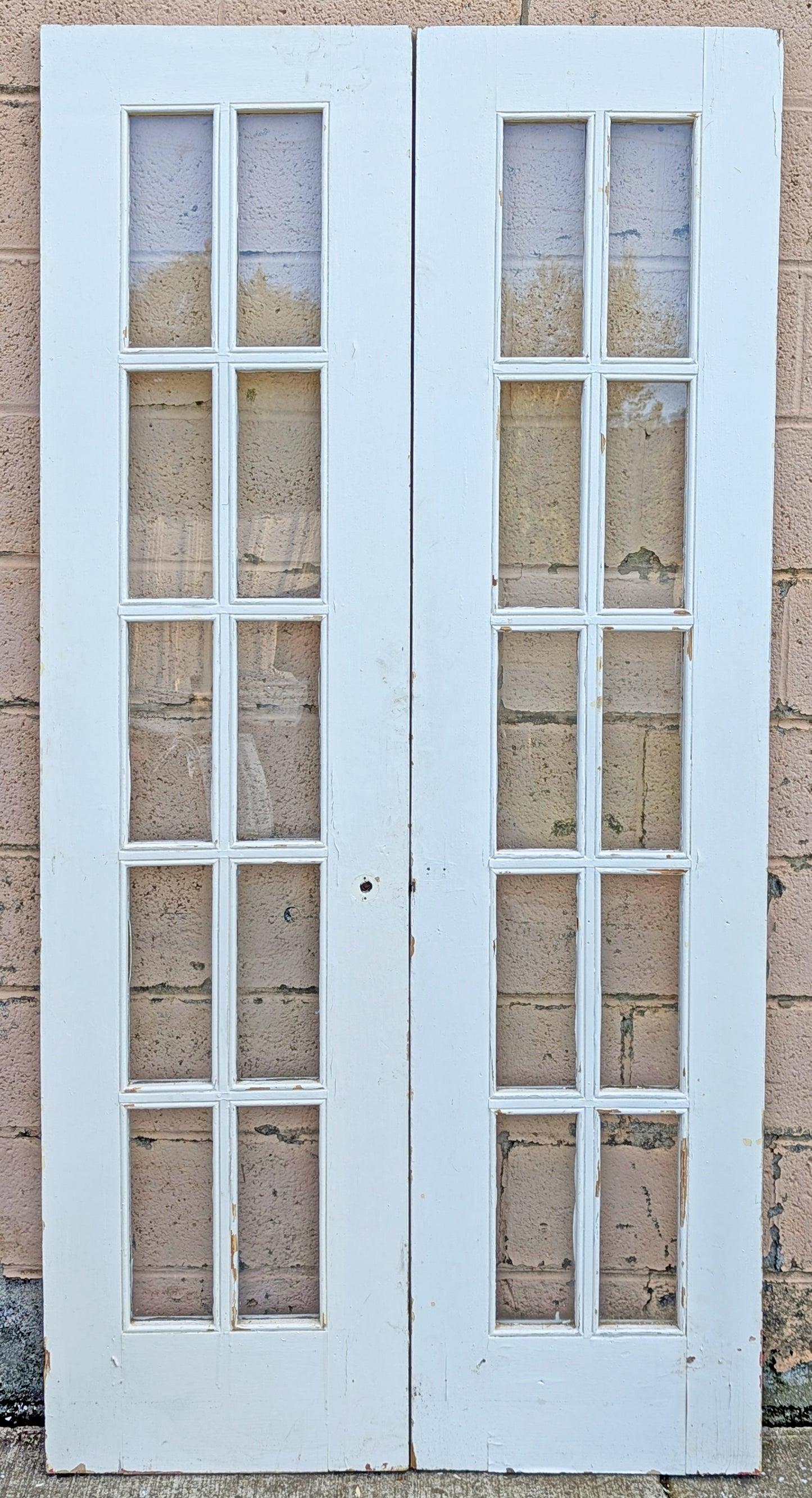 40"x79" Pair Antique Vintage Old Reclaimed Salvaged French Double Interior Wood Wooden Doors 20 Windows Glass