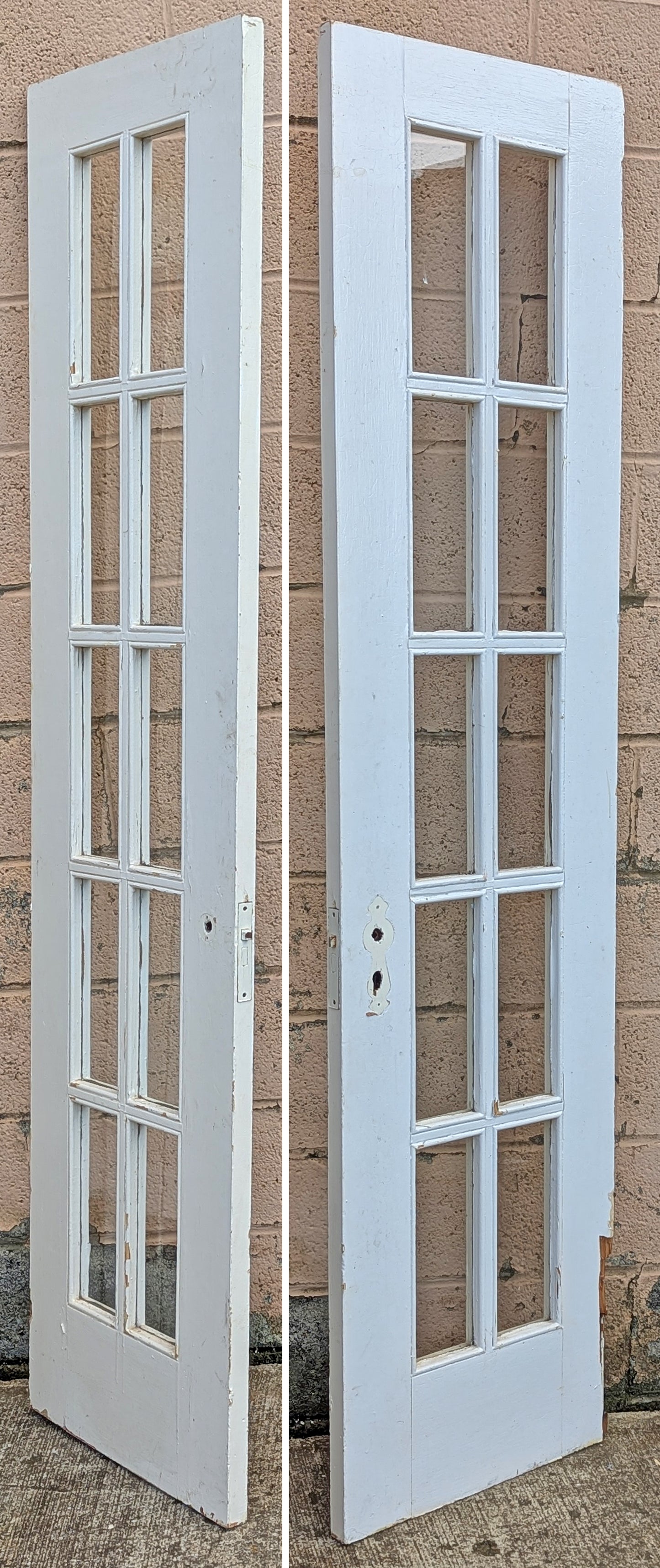 40"x79" Pair Antique Vintage Old Reclaimed Salvaged French Double Interior Wood Wooden Doors 20 Windows Glass