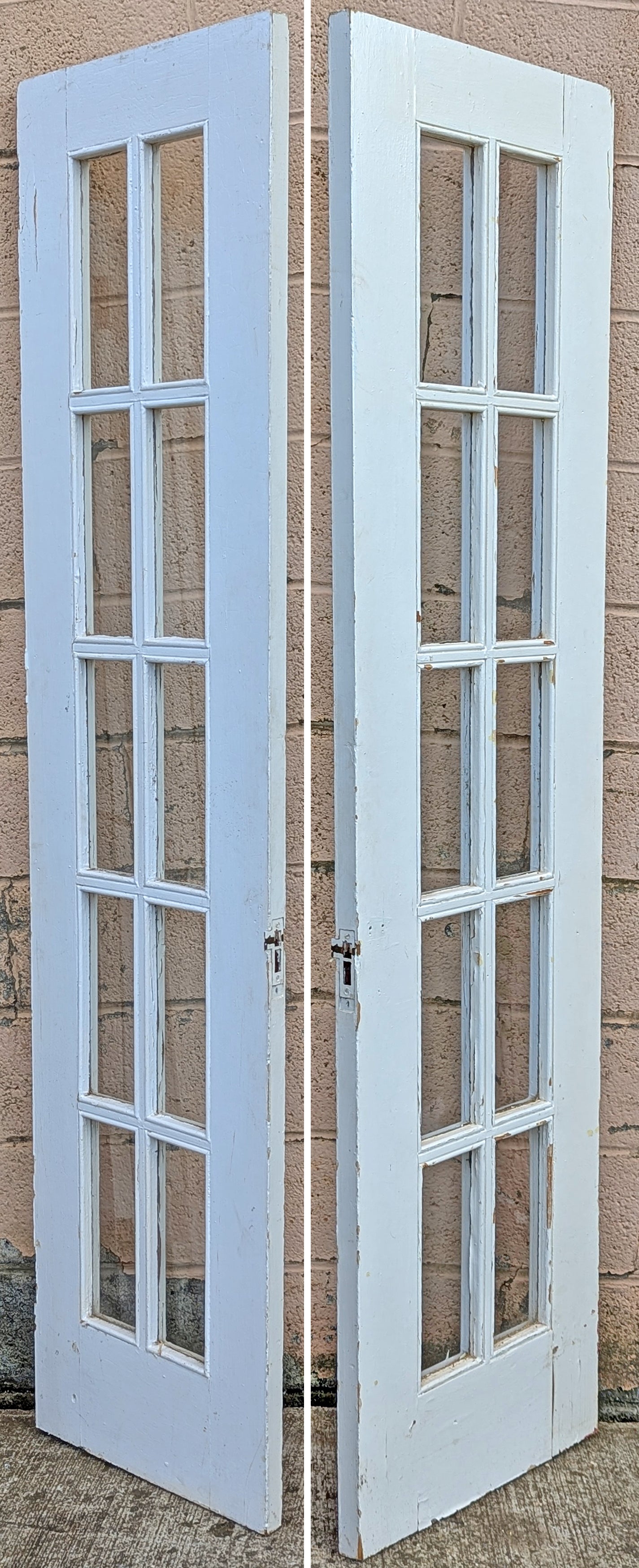 40"x79" Pair Antique Vintage Old Reclaimed Salvaged French Double Interior Wood Wooden Doors 20 Windows Glass