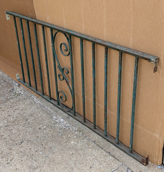 60"x25" Antique Vintage Old Reclaimed Salvaged Iron Steel Metal Porch Balcony Hand Rail Handrail Fence Fencing Panel Section Garden