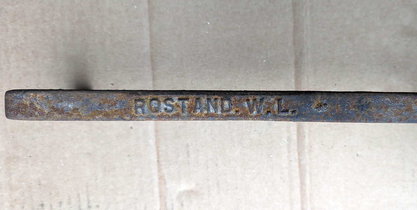 22"H Pair Antique Vintage Old "Rostland W L" Brass Cast Iron Federal Style Fireplace Andirons Firedogs Log Holders