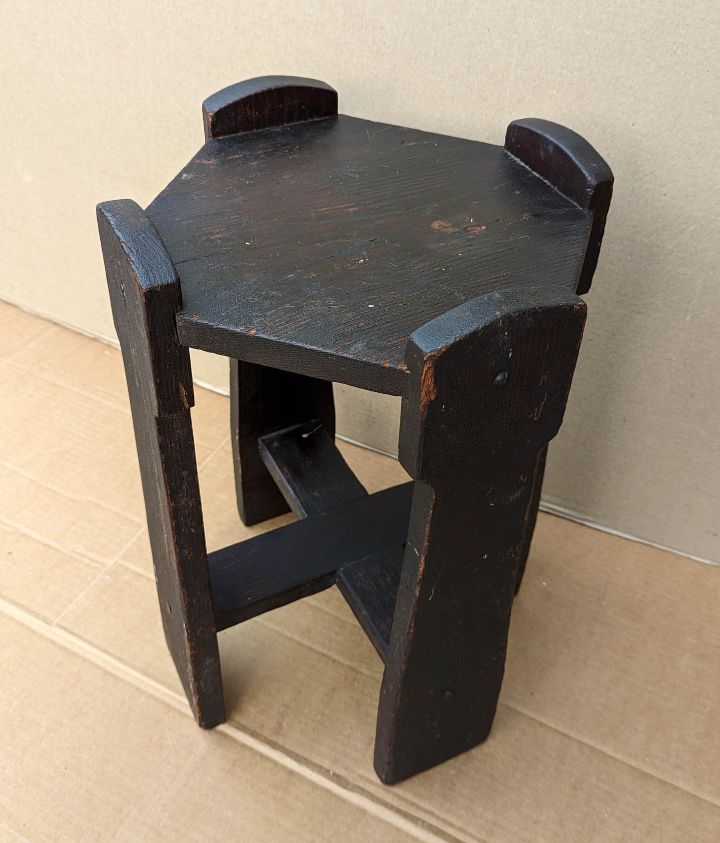 Antique Vintage Old Solid Oak Wood Wooden Octagon Octagonal Lamp End Side Accent Table Plant Stand Stool Chair Arts & Crafts Mission Style