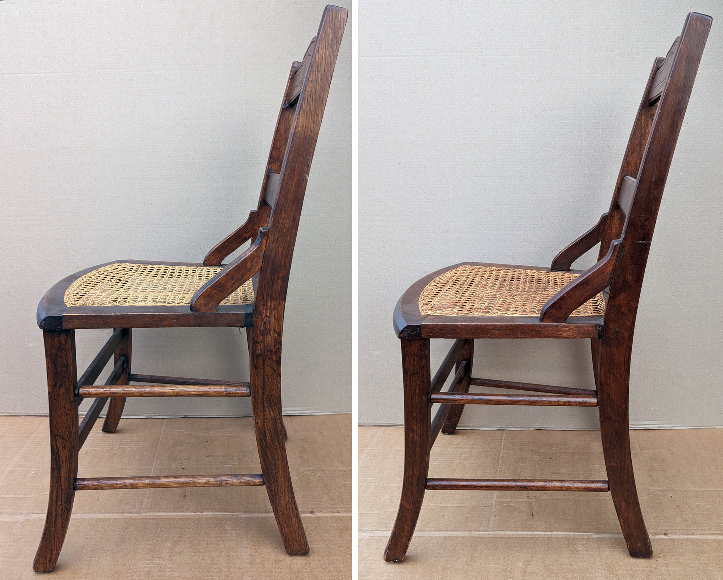 Pair Antique Vintage Old SOLID Walnut Wood Wooden Side Dining Accent Chair Caned Seat