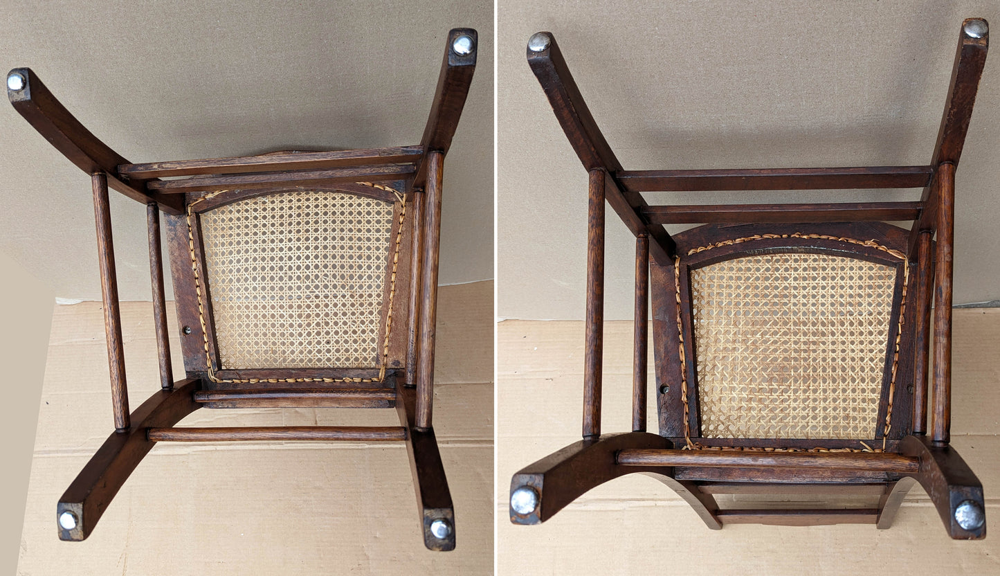 Pair Antique Vintage Old SOLID Walnut Wood Wooden Side Dining Accent Chair Caned Seat