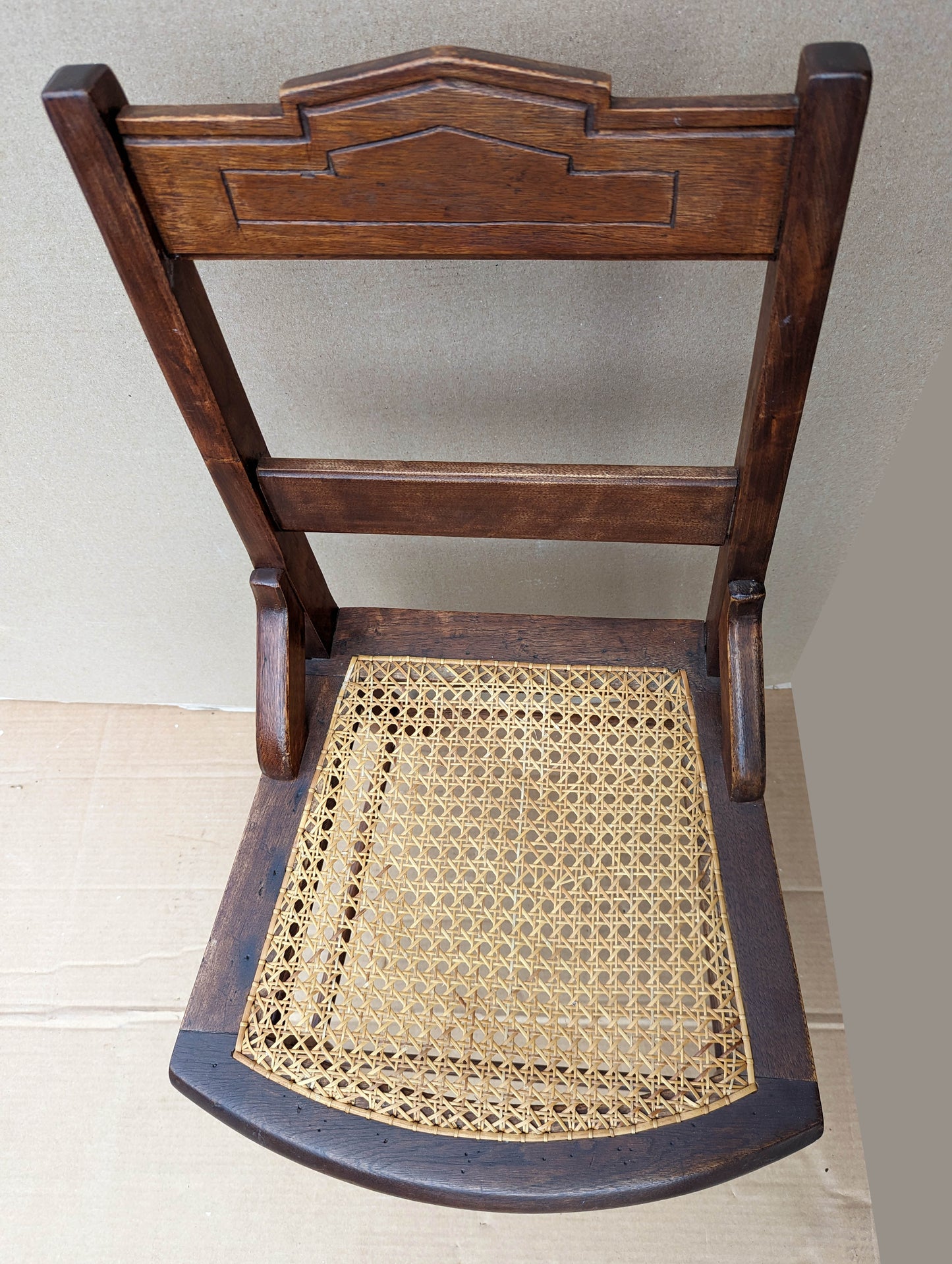Pair Antique Vintage Old SOLID Walnut Wood Wooden Side Dining Accent Chair Caned Seat