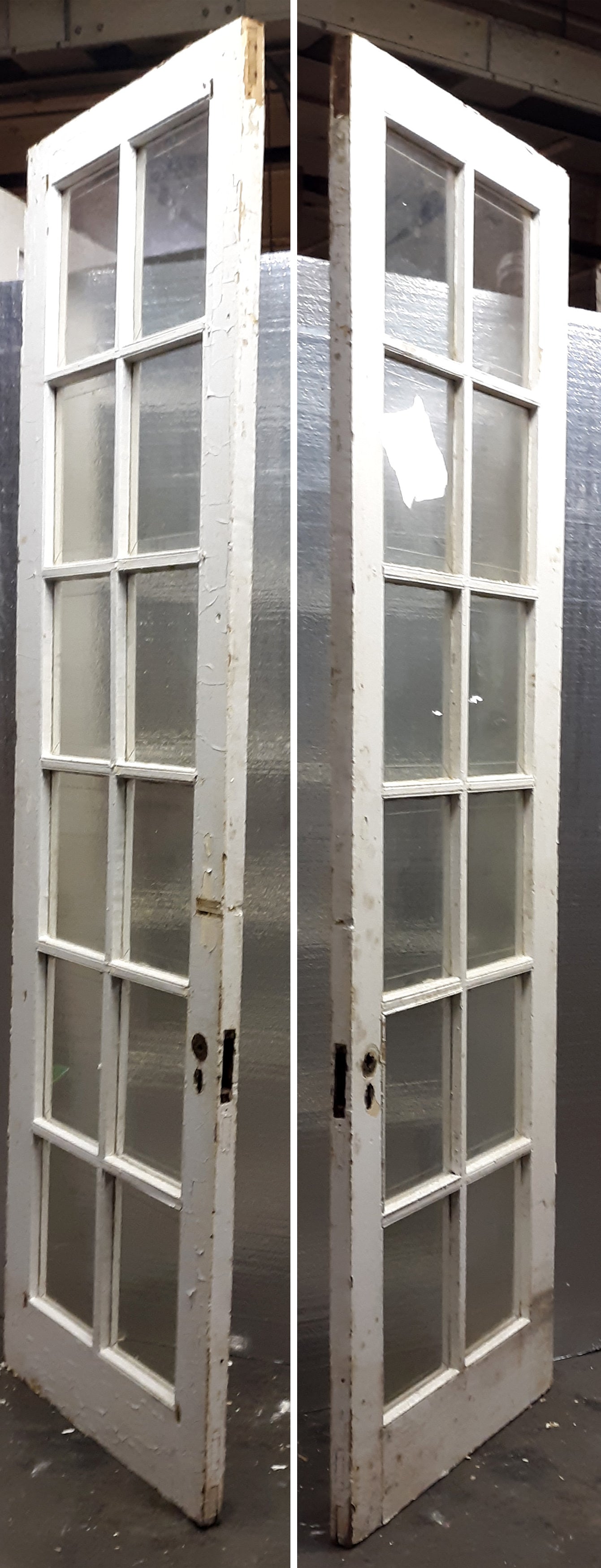 32"x106.5"x2" Antique Vintage Old Reclaimed Salvaged Wooden Wood Interior Exterior French Door Windows Wavy Beveled Glass