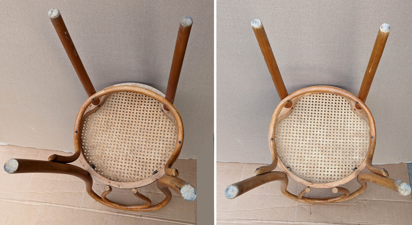 Pair Vintage Antique Old SOLID Bent Wood Wooden Side Dining Chair Round Caned Seat Made in Romania
