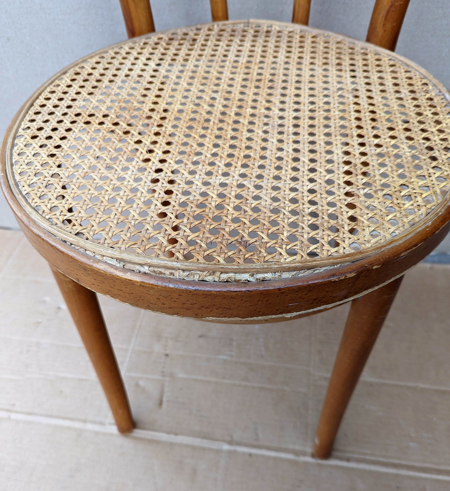 Pair Vintage Antique Old SOLID Bent Wood Wooden Side Dining Chair Round Caned Seat Made in Romania