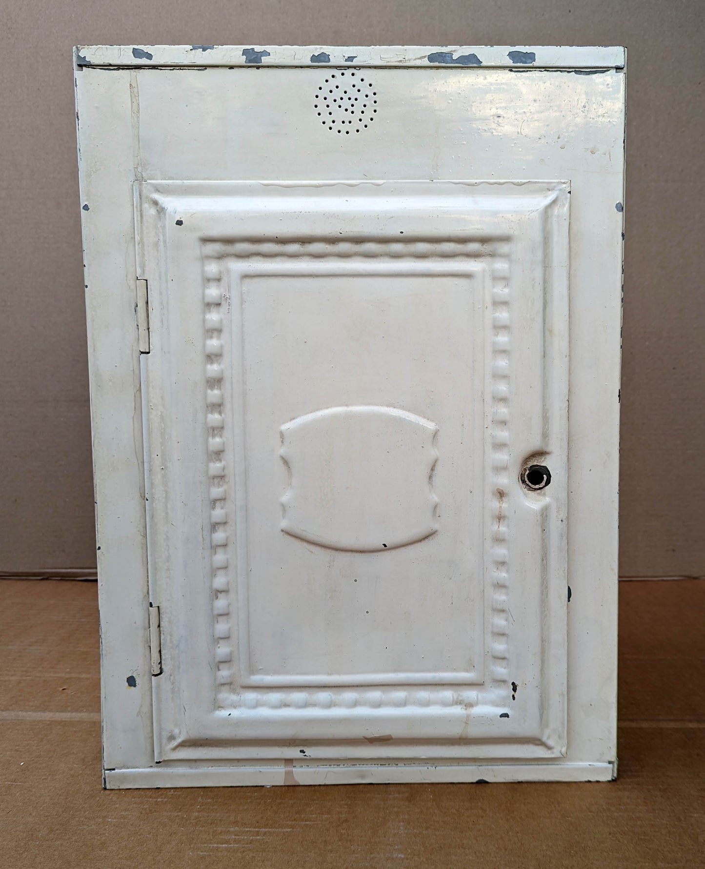 Vintage Antique Old Rustic Galvanized Steel Metal Pie Bread Cake Cookie Safe Cabinet Cupboard Box Door 2 Shelves Shelf