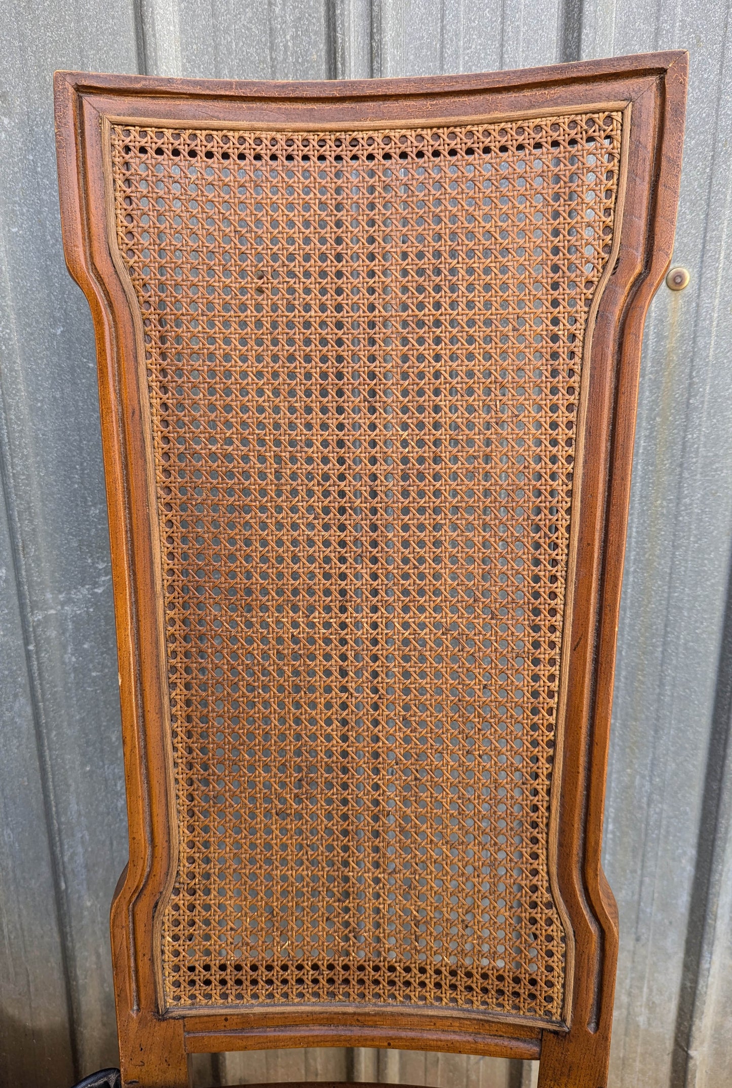 Pair Vintage Old American of Martinsville Wood Wooden Caned Back Side Dining Chair Vinyl Seat