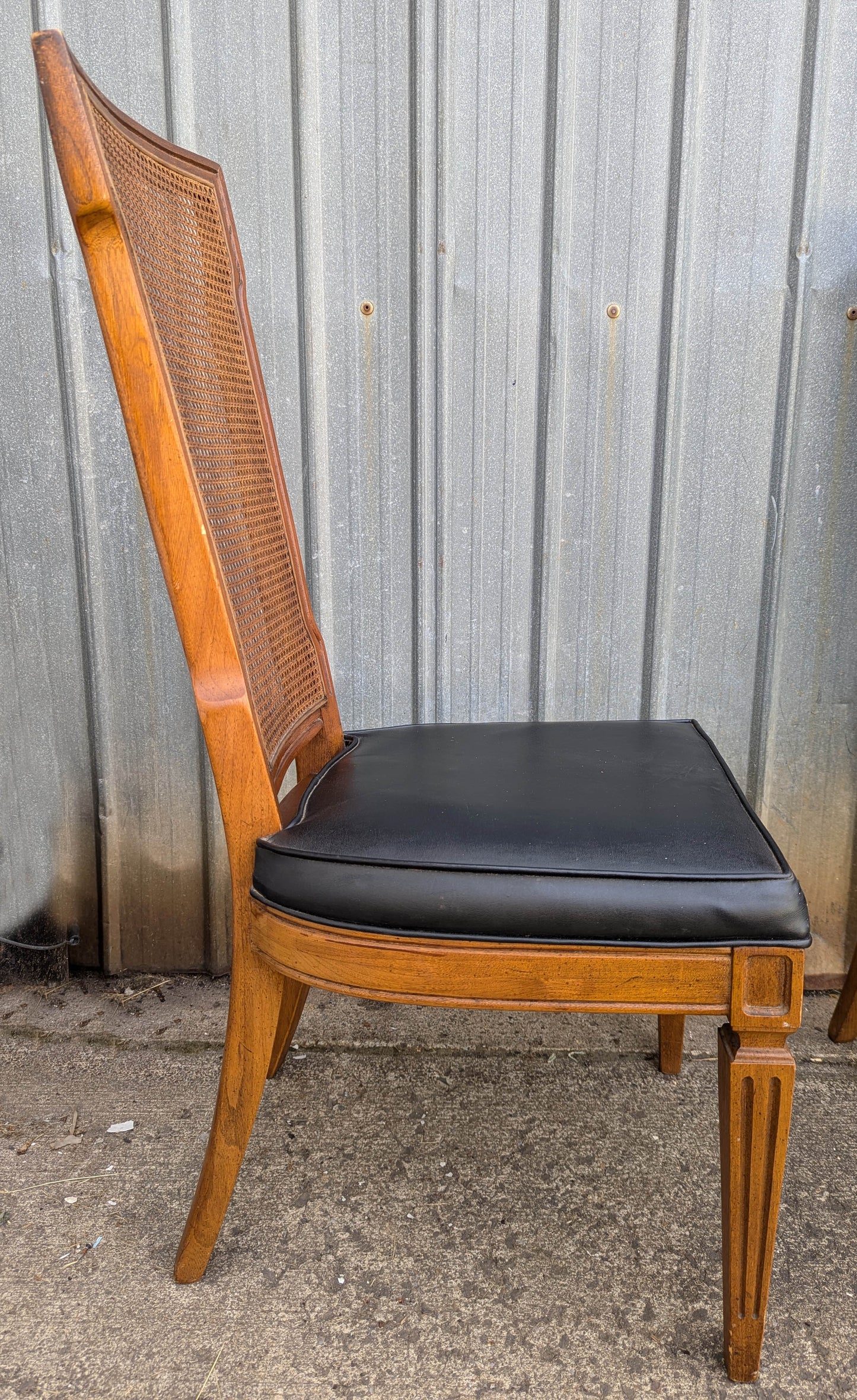 Pair Vintage Old American of Martinsville Wood Wooden Caned Back Side Dining Chair Vinyl Seat