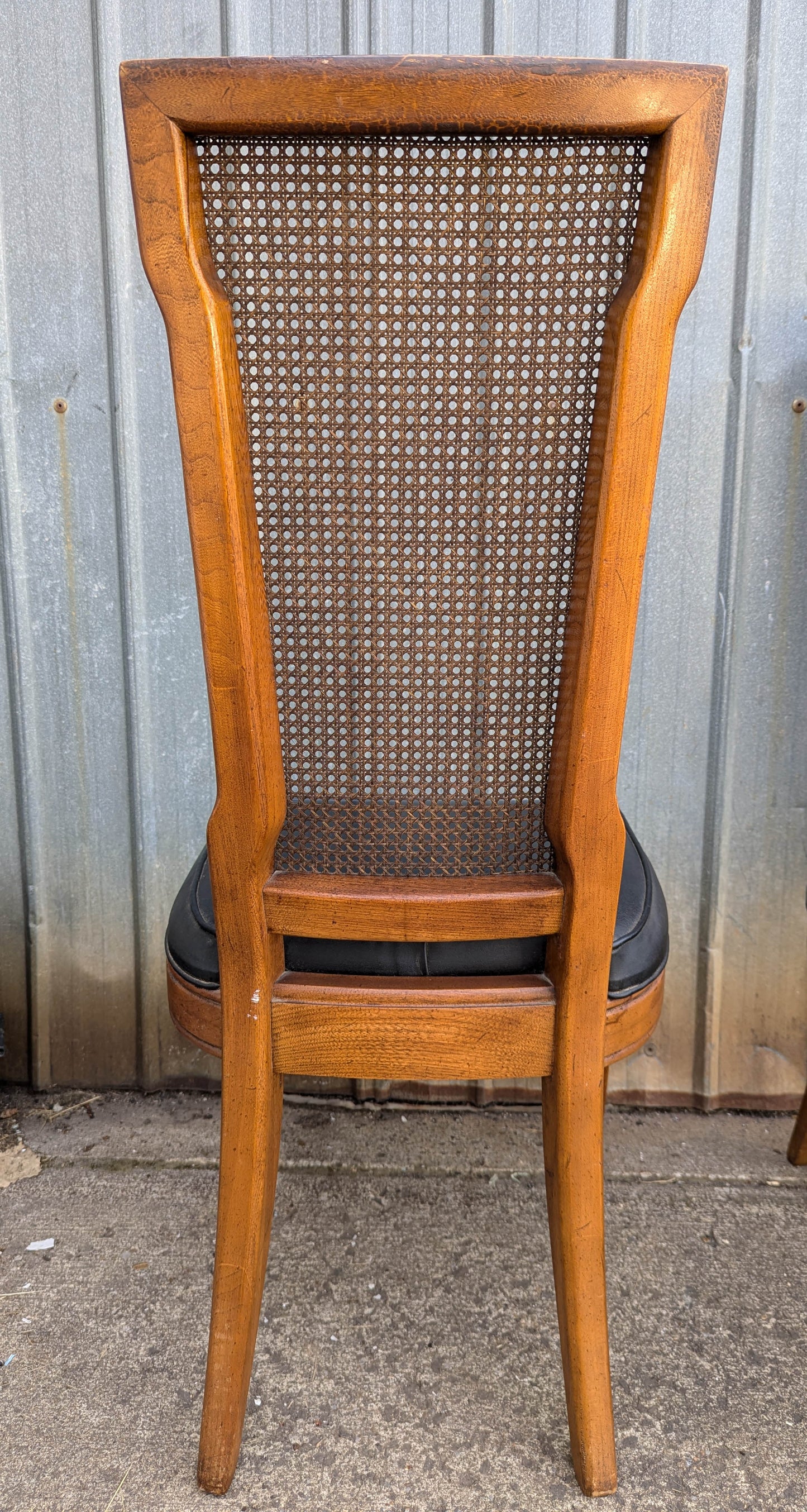 Pair Vintage Old American of Martinsville Wood Wooden Caned Back Side Dining Chair Vinyl Seat
