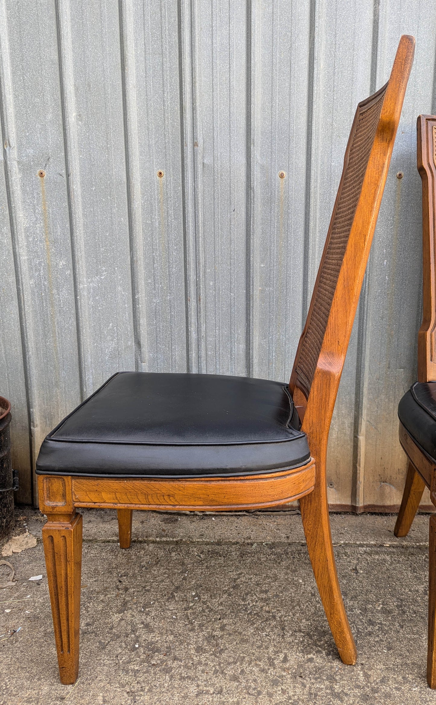 Pair Vintage Old American of Martinsville Wood Wooden Caned Back Side Dining Chair Vinyl Seat