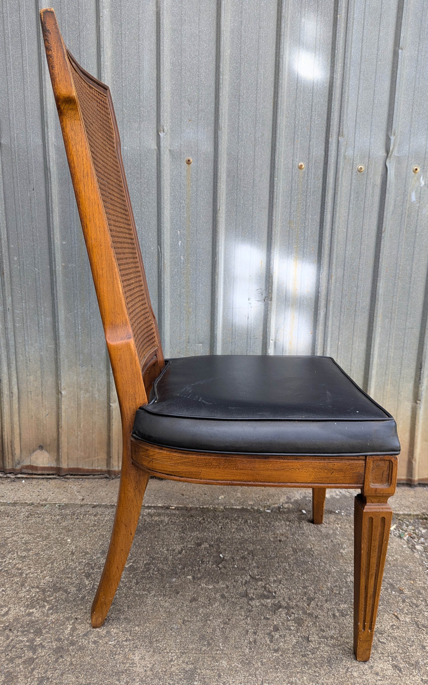 Pair Vintage Old American of Martinsville Wood Wooden Caned Back Side Dining Chair Vinyl Seat