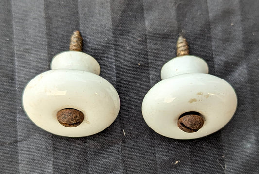 3 Pairs available 1" Round Antique Vintage Old Victorian White Porcelain Ceramic Cabinet Door Drawer Furniture Knob Doorknob Pull Handle