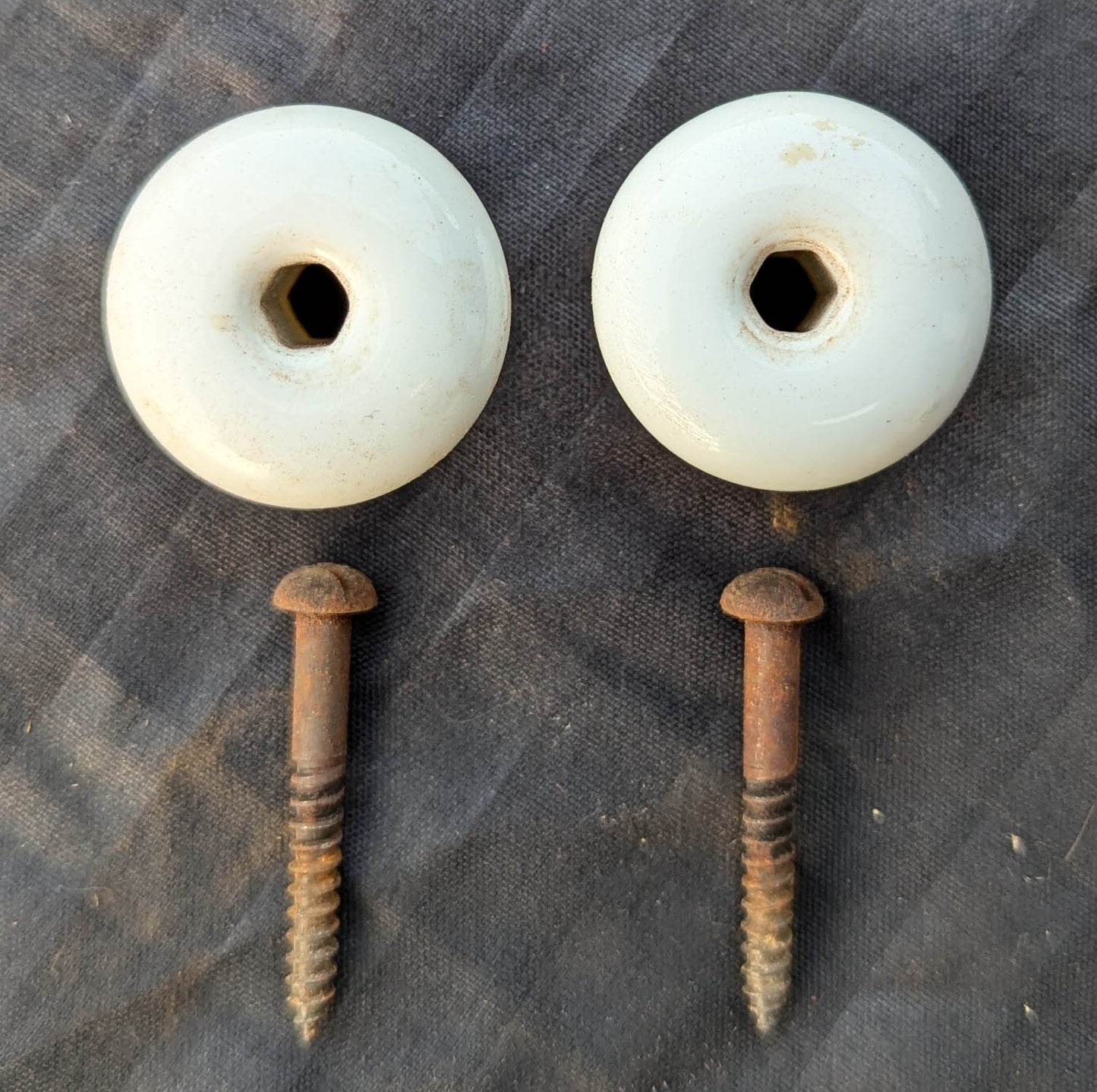 3 Pairs available 1" Round Antique Vintage Old Victorian White Porcelain Ceramic Cabinet Door Drawer Furniture Knob Doorknob Pull Handle