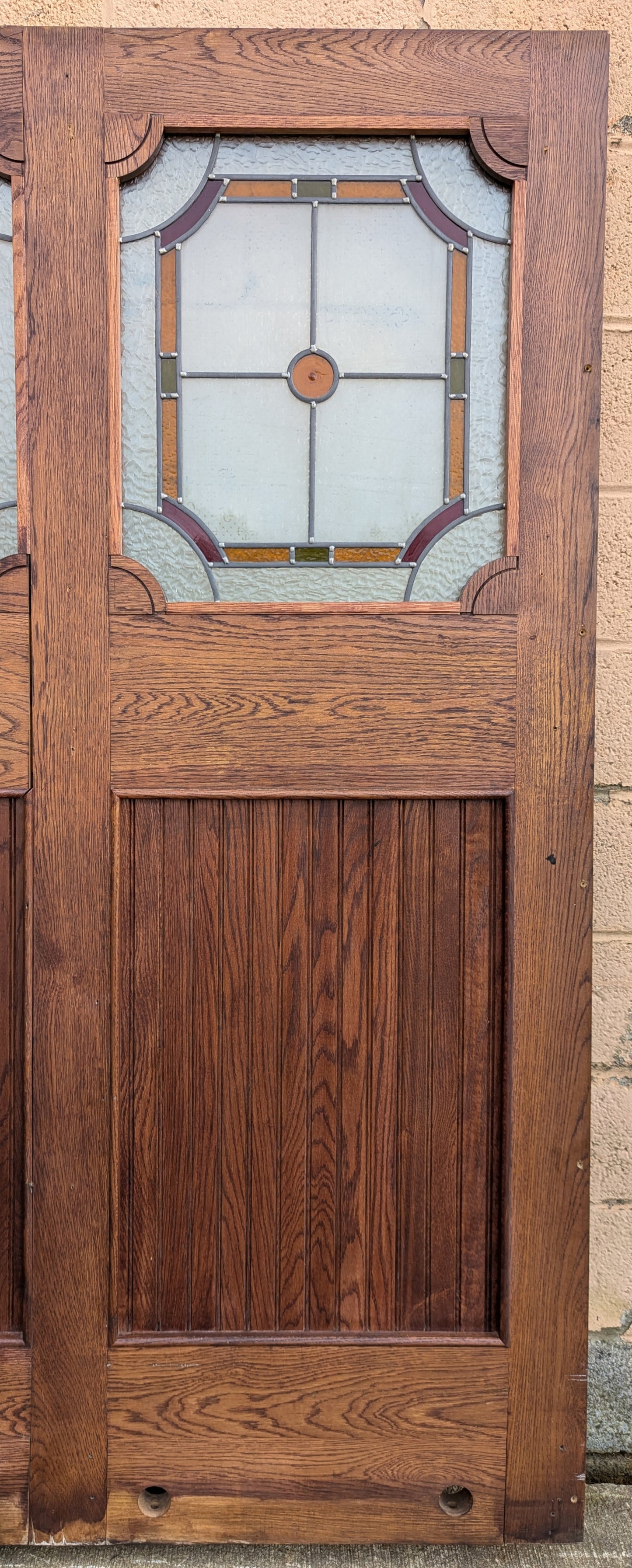 79"x78"x1.75" Vintage Old SOLID Oak Wood Wooden Room Divider Wall Panel Leaded Stained Textured Etched Glass Windows Doors