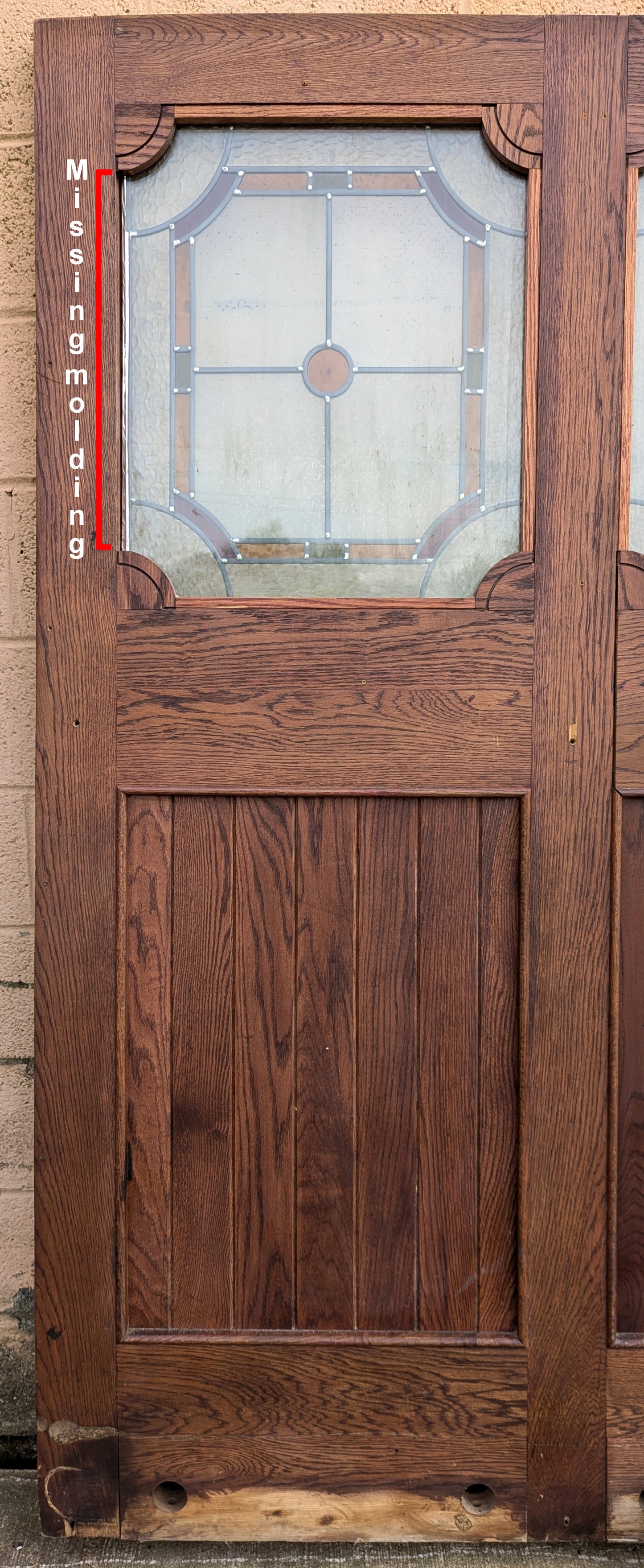 79"x78"x1.75" Vintage Old SOLID Oak Wood Wooden Room Divider Wall Panel Leaded Stained Textured Etched Glass Windows Doors
