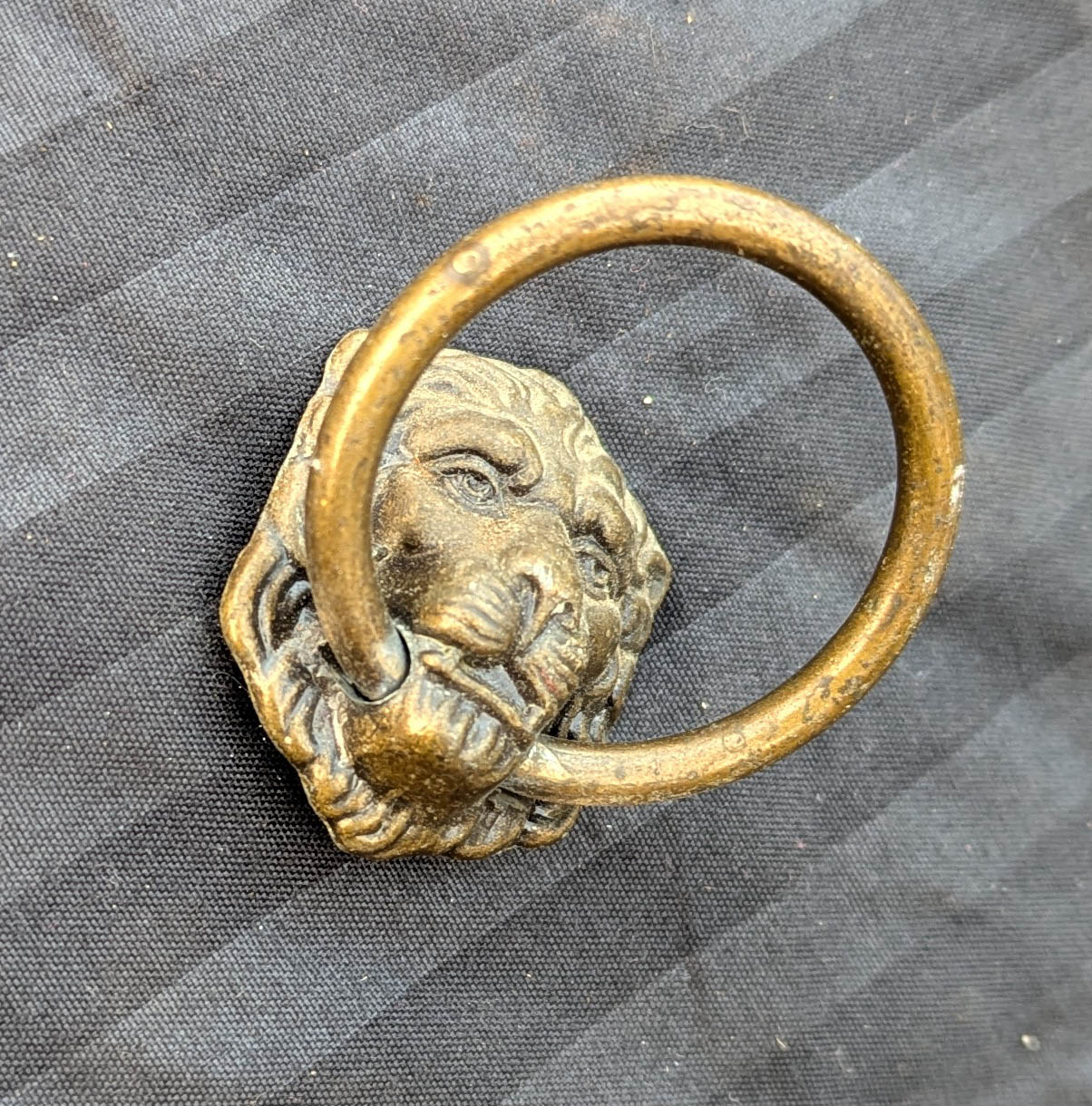 Vintage Old "Allison" Lion Head Brass Drawer Cabinet Furniture Drop Ring Pull Handle Amerock