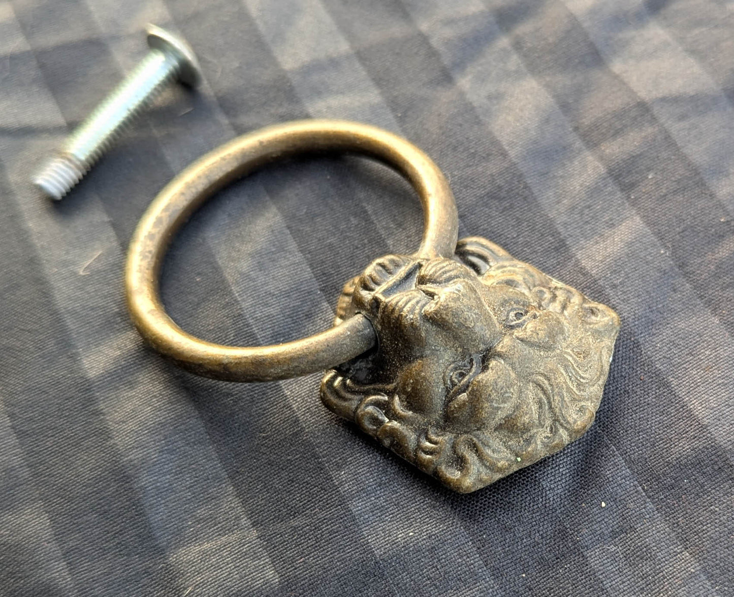 Vintage Old "Allison" Lion Head Brass Drawer Cabinet Furniture Drop Ring Pull Handle Amerock