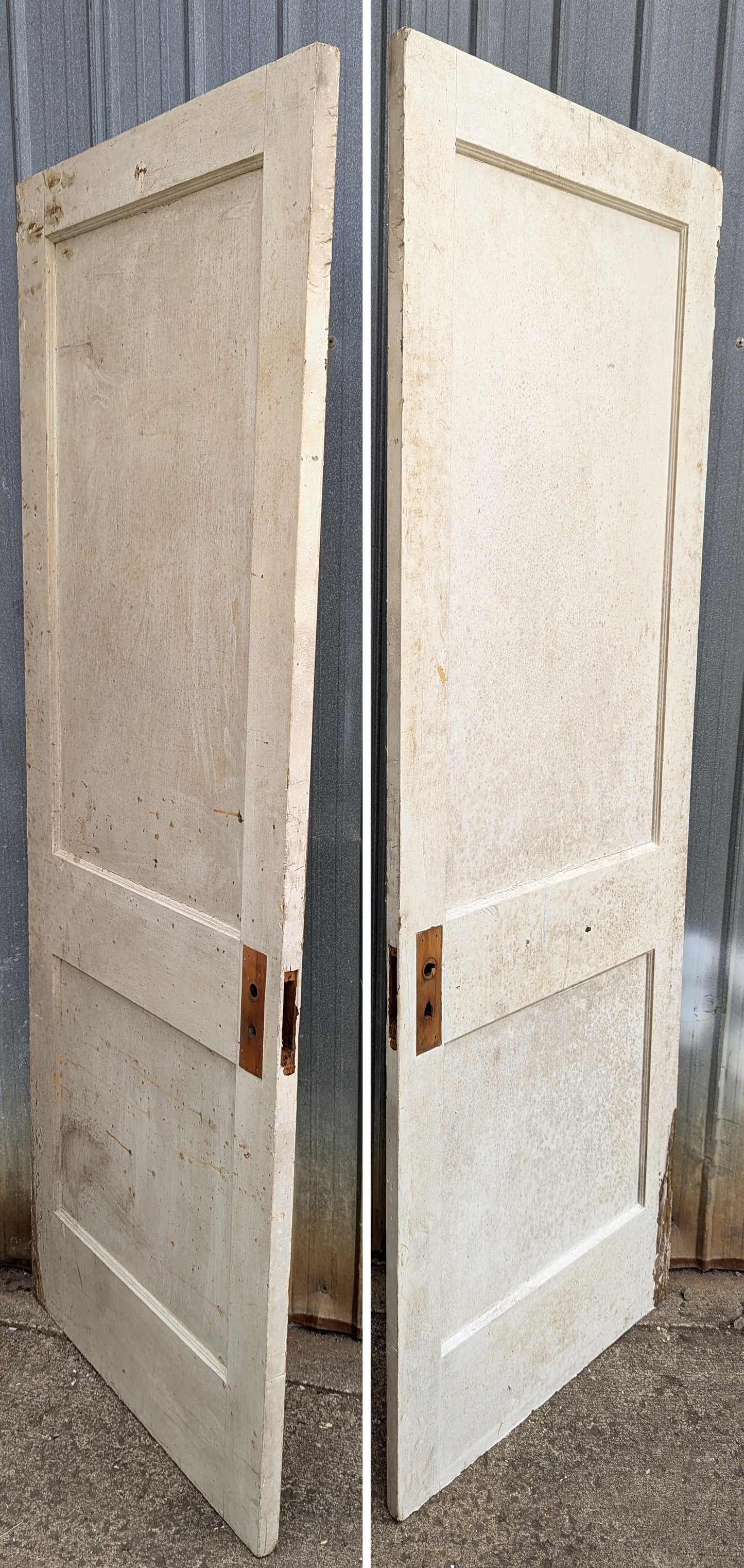 2 Available 32"x79.5" Antique Vintage Old Reclaimed Salvaged Solid Wood Wooden Interior Doors 2 Panels