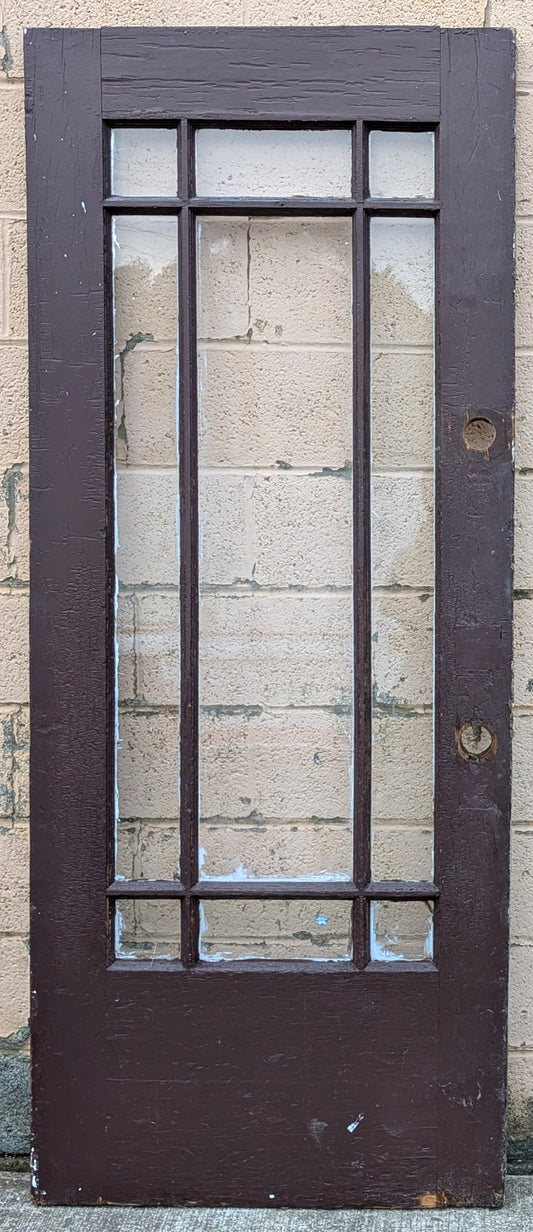 32"x78"x1.75" Antique Vintage Old Reclaimed Salvaged SOLID Wood Wooden Exterior Entry Mission Style Door 9 Windows Glass