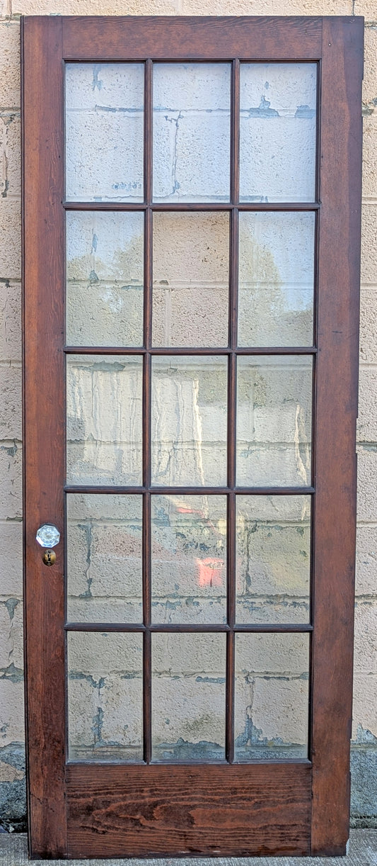 64"x84" Pair of Antique Vintage Old Reclaimed Salvaged French Double SOLID Wood Wooden Doors 30 Windows Wavy Glass