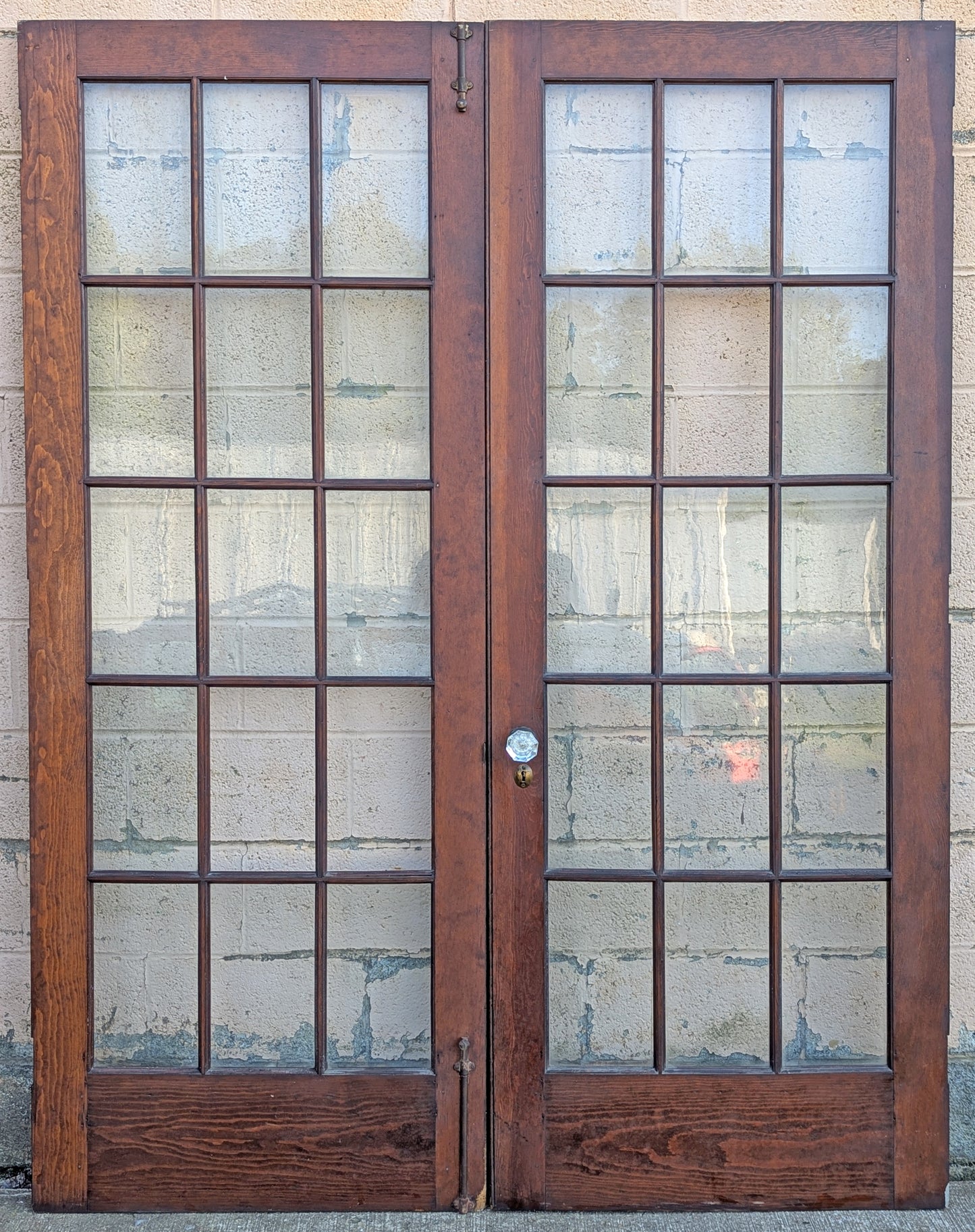 2 Available 64"x84" Pair of Antique Vintage Old Reclaimed Salvaged French Double SOLID Wood Wooden Doors 30 Windows Wavy Glass