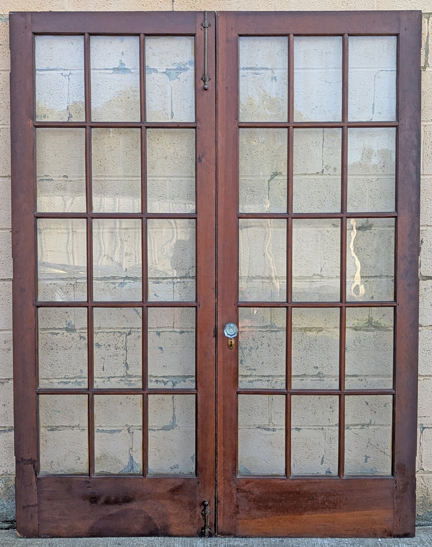 2 Available 64"x84" Pair of Antique Vintage Old Reclaimed Salvaged French Double SOLID Wood Wooden Doors 30 Windows Wavy Glass