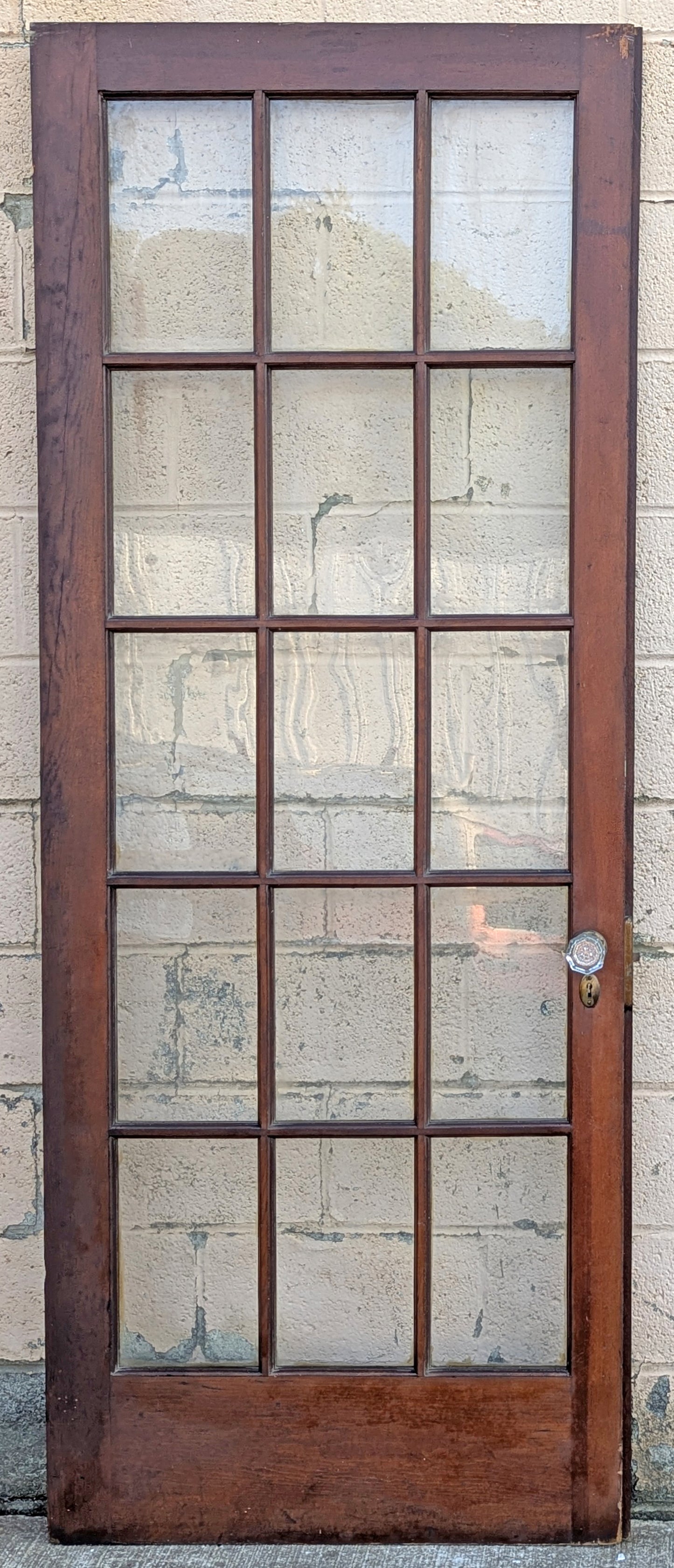 2 Available 64"x84" Pair of Antique Vintage Old Reclaimed Salvaged French Double SOLID Wood Wooden Doors 30 Windows Wavy Glass